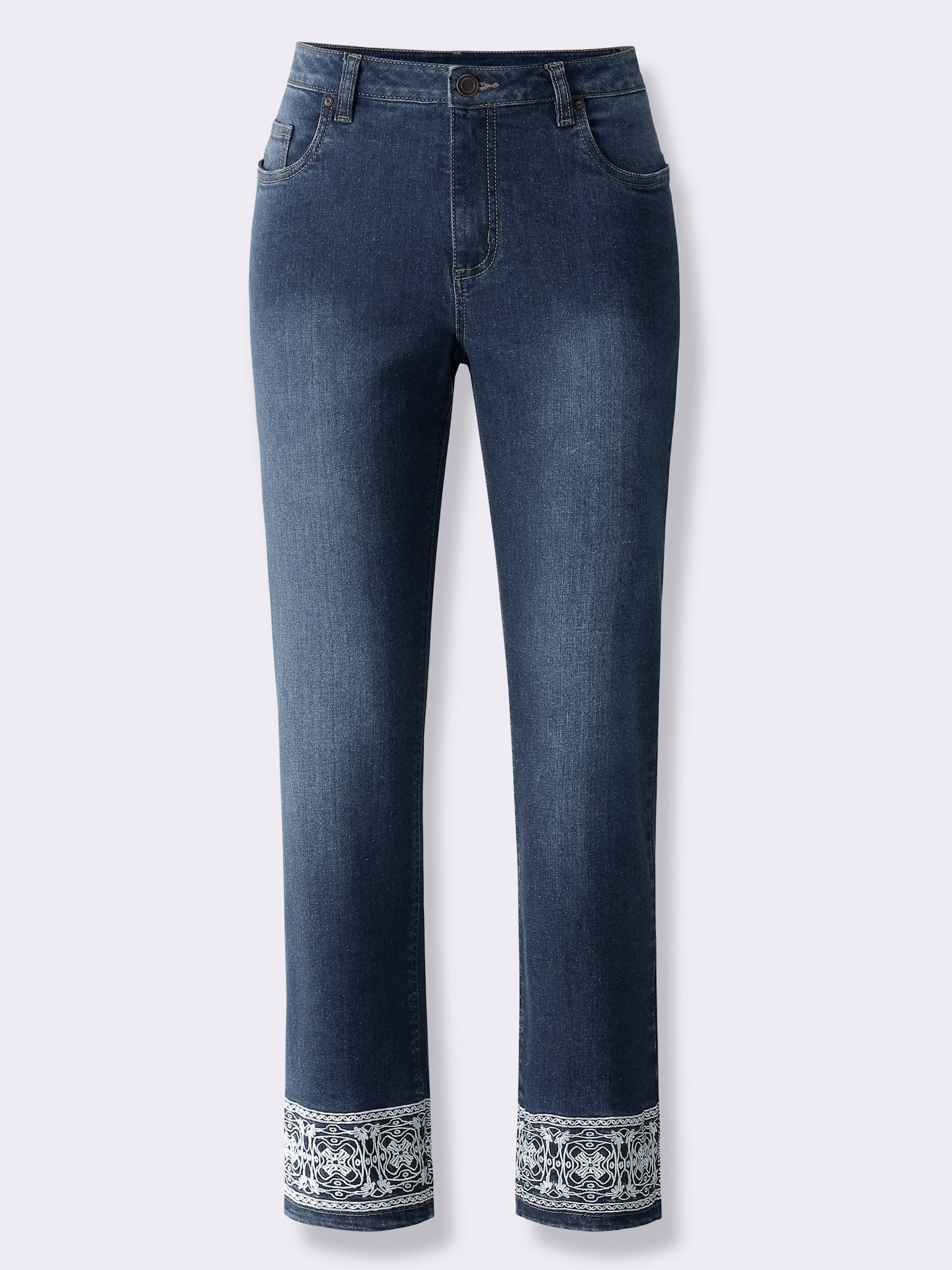 7/8-Jeans mit Stickerei am Beinabschluss - blue-stone-washed