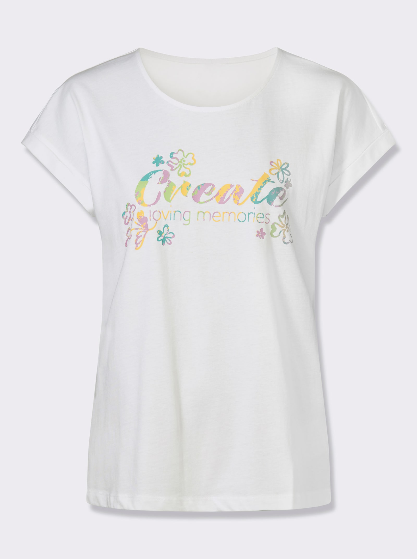 Kurzarmshirt mit Schriftzug - weiß-gelb