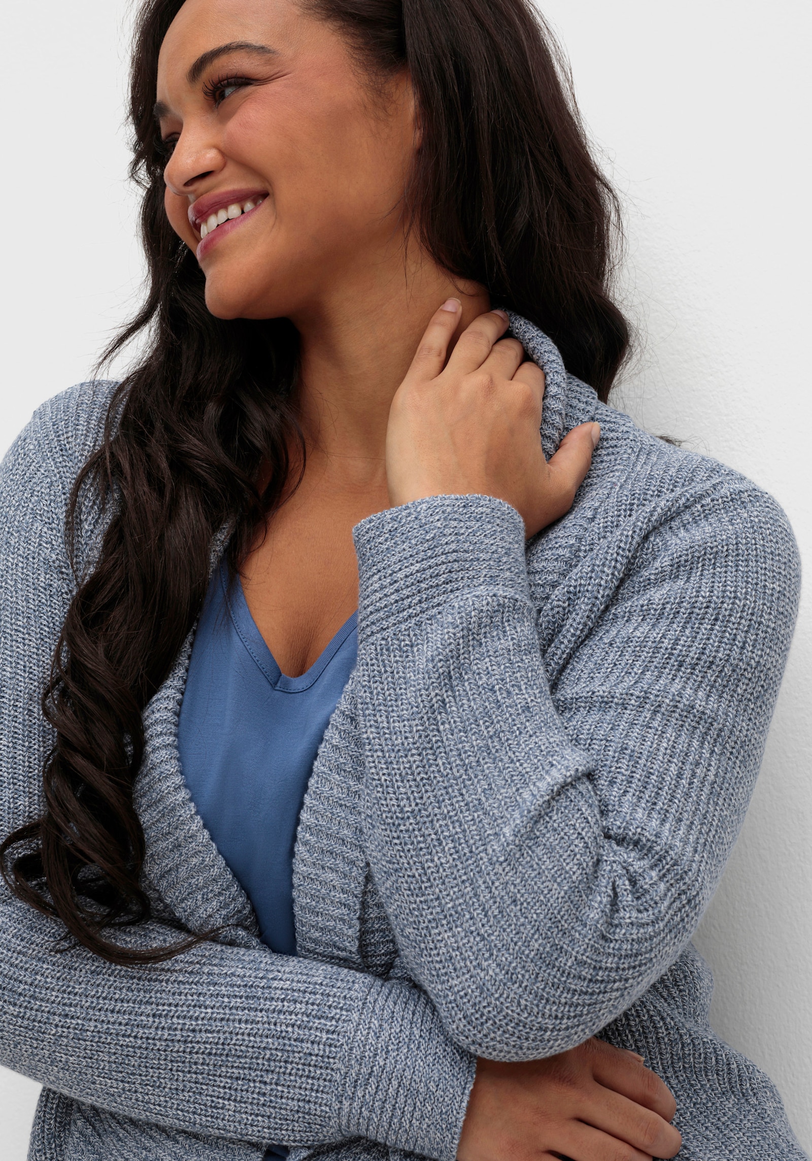 Strickjacke mit Schalkragen - rauchblau-meliert