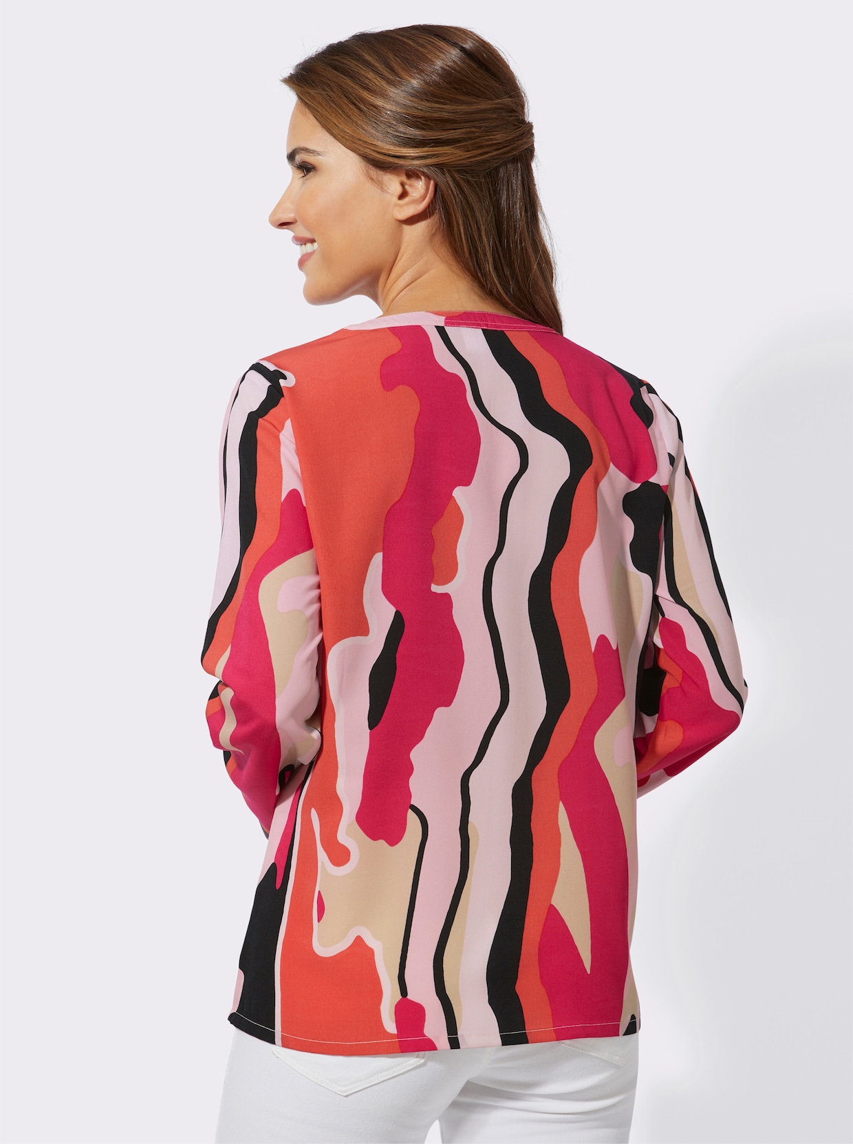 Comfortabele blouse - zwart/pink geprint