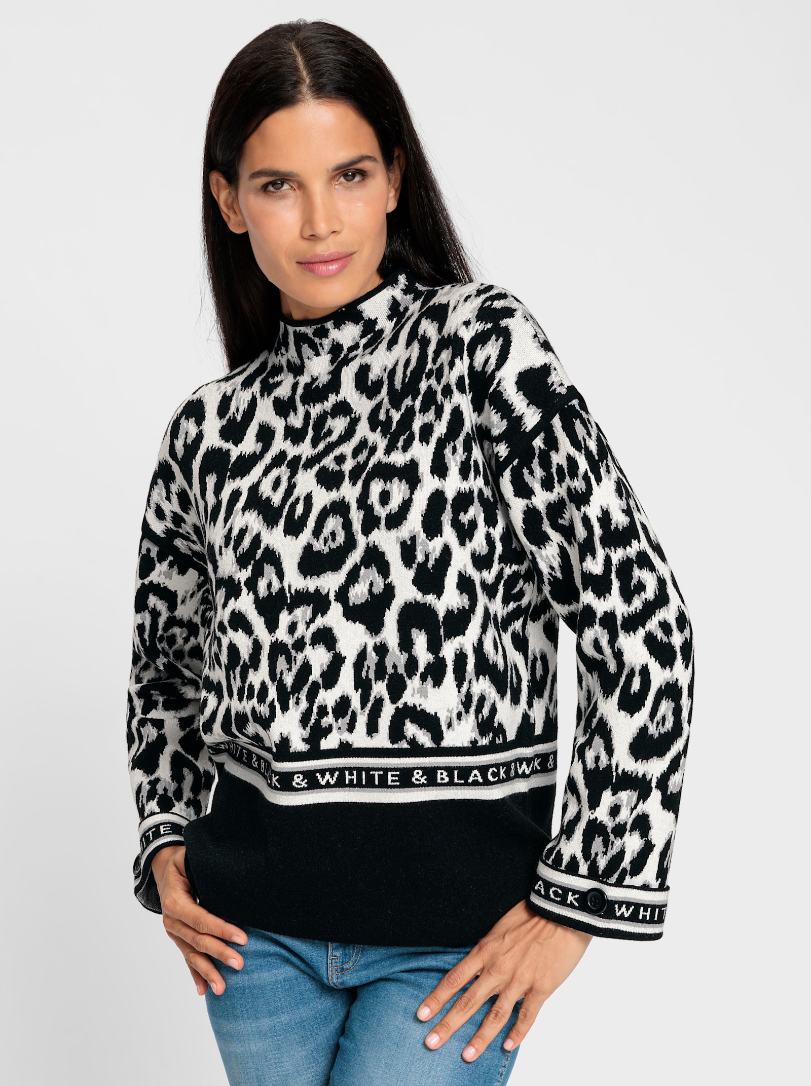 heine Pull jacquard avec inscription - noir-écru à motifs