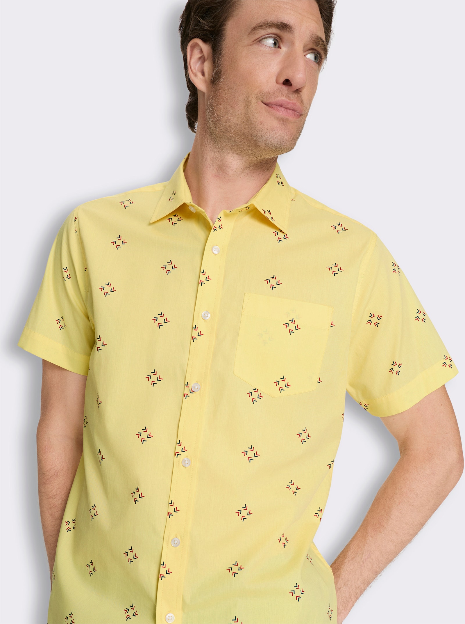 Kurzarmhemd mit Allover-Print - zitrone