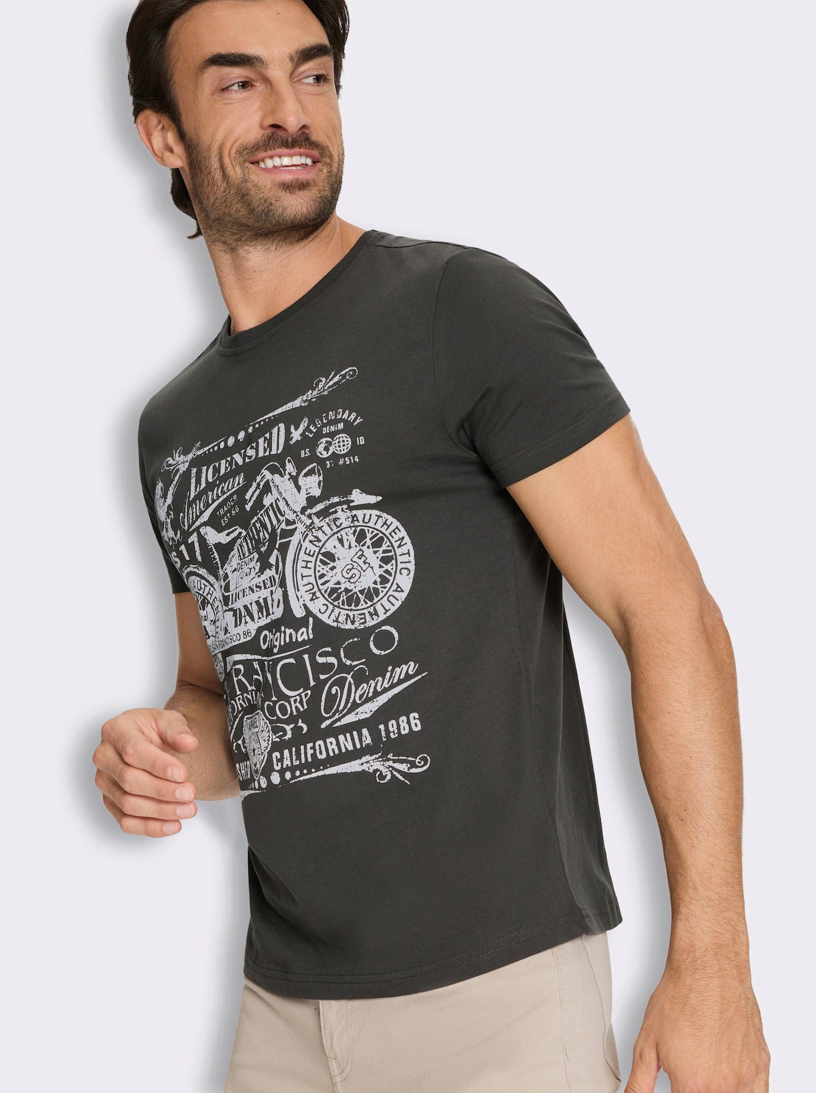 Marco Donati Kurzarmshirt mit Front-Print, Baumwolle - graphit-bedruckt
