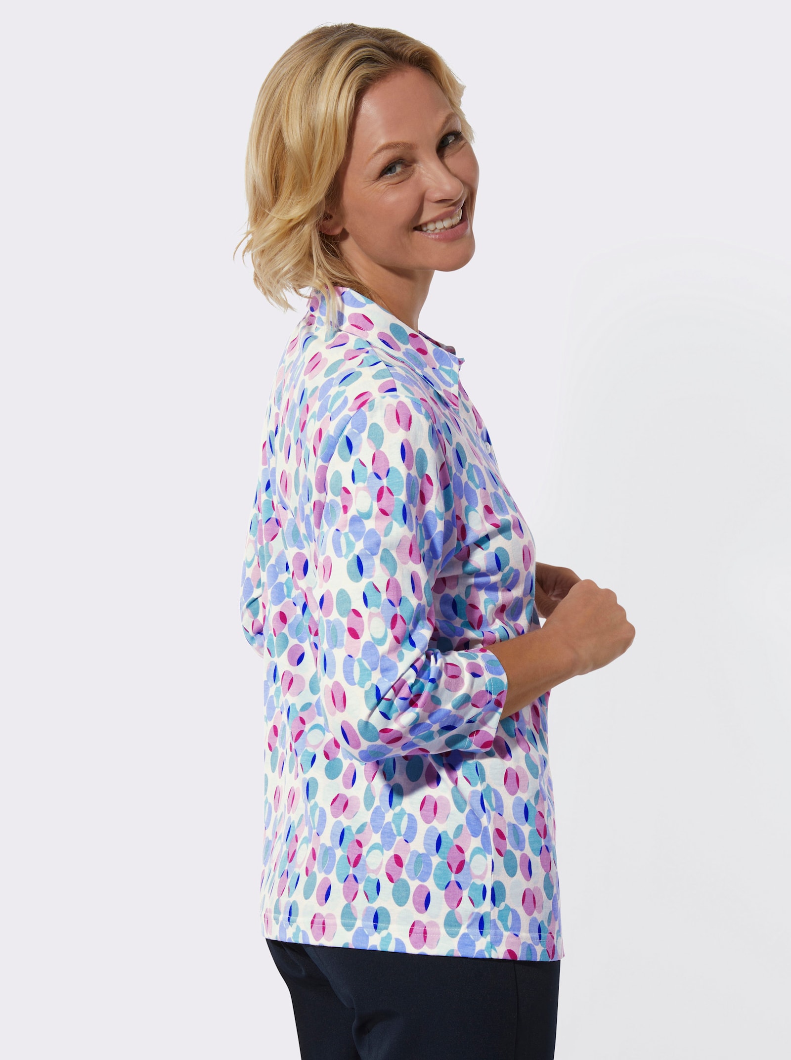 Poloshirt im Baumwoll/Modal-Mix - ecru-orchidee-bedruckt