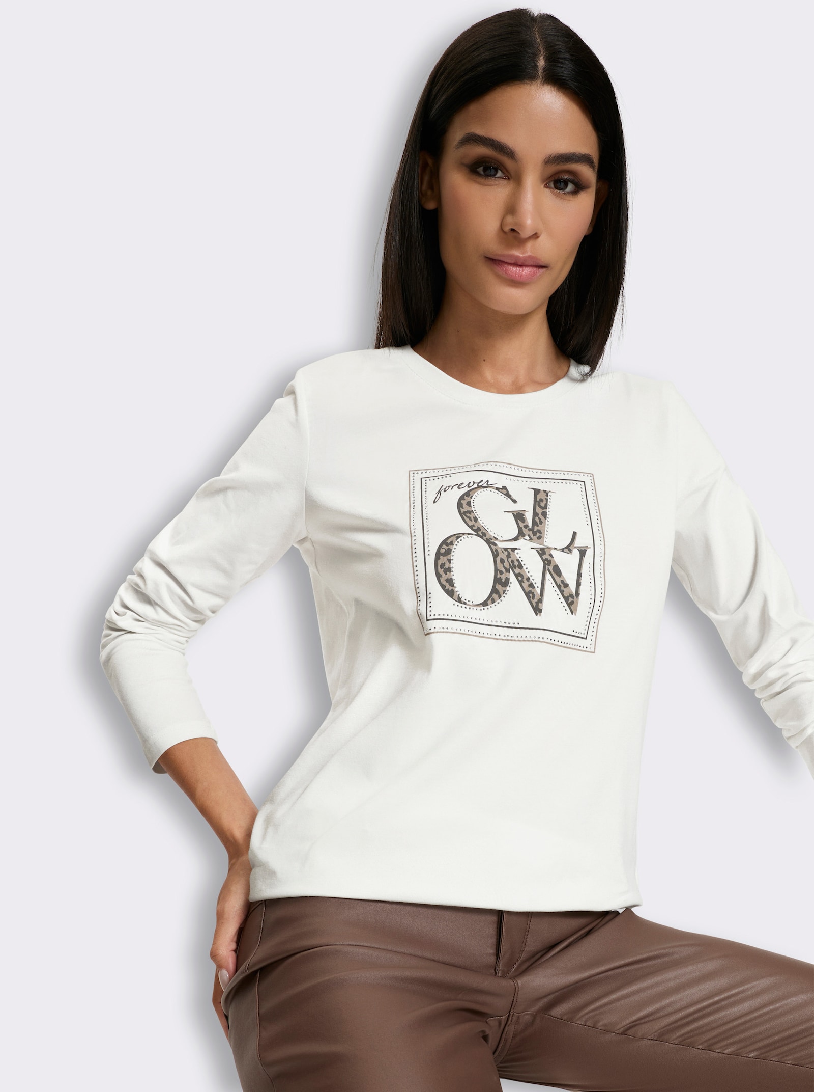 heine Print-Shirt mit Glitzersteinen - ecru