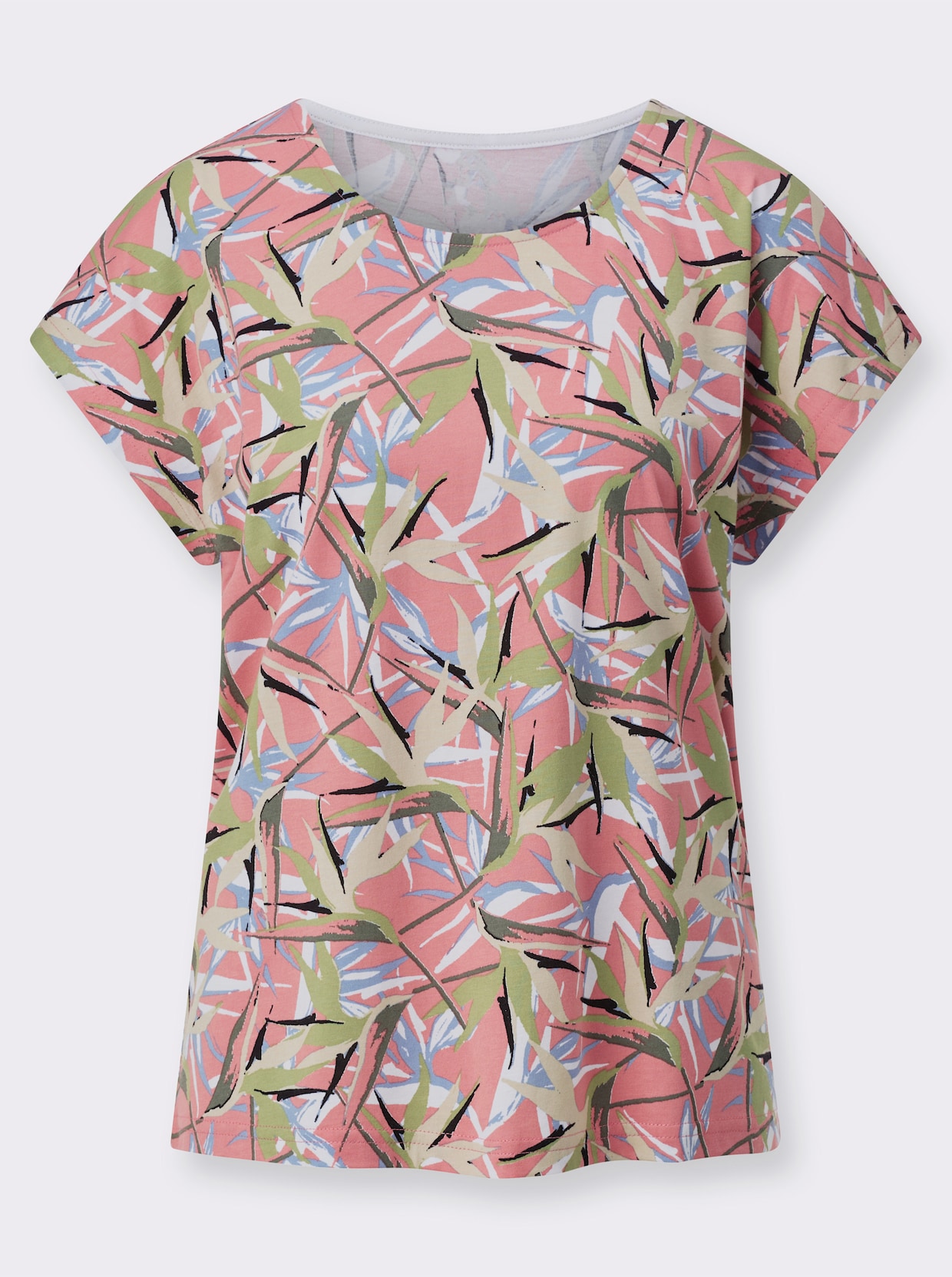 Topp med tryck - flamingo-blekblå-tryck