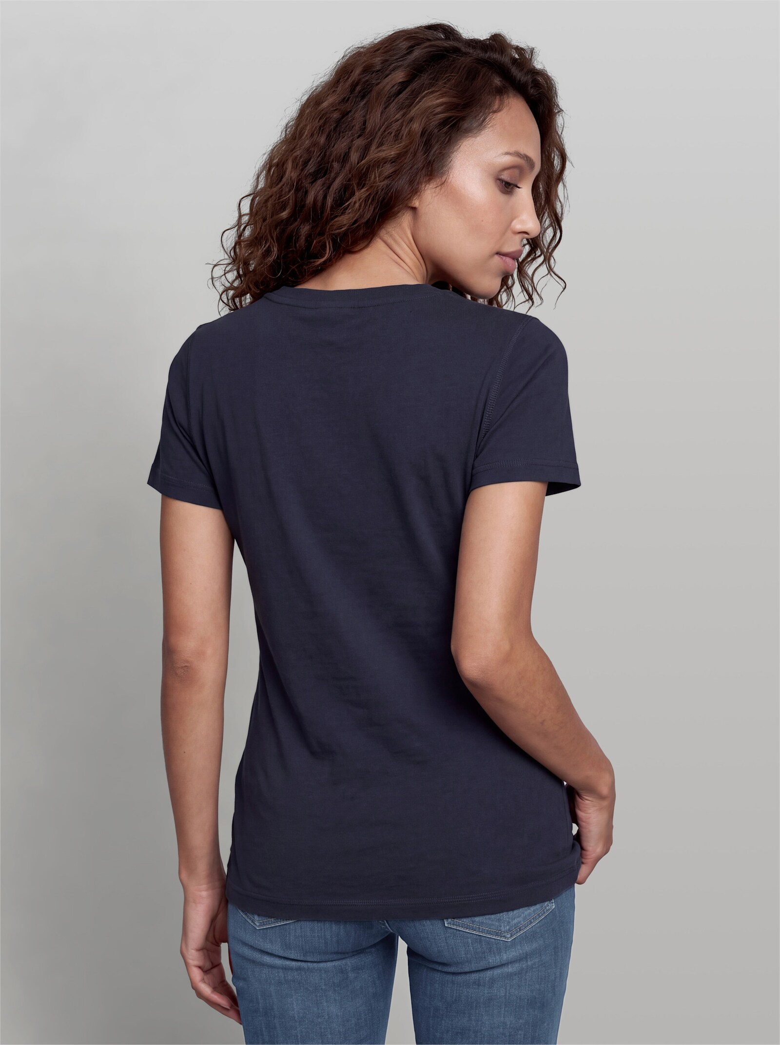 heine T-Shirt mit Schriftzug - marine