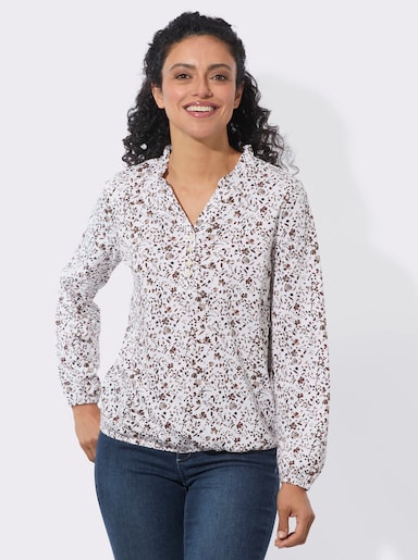 Langarmshirt mit Gummibündchen - ecru-rotbraun-bedruckt