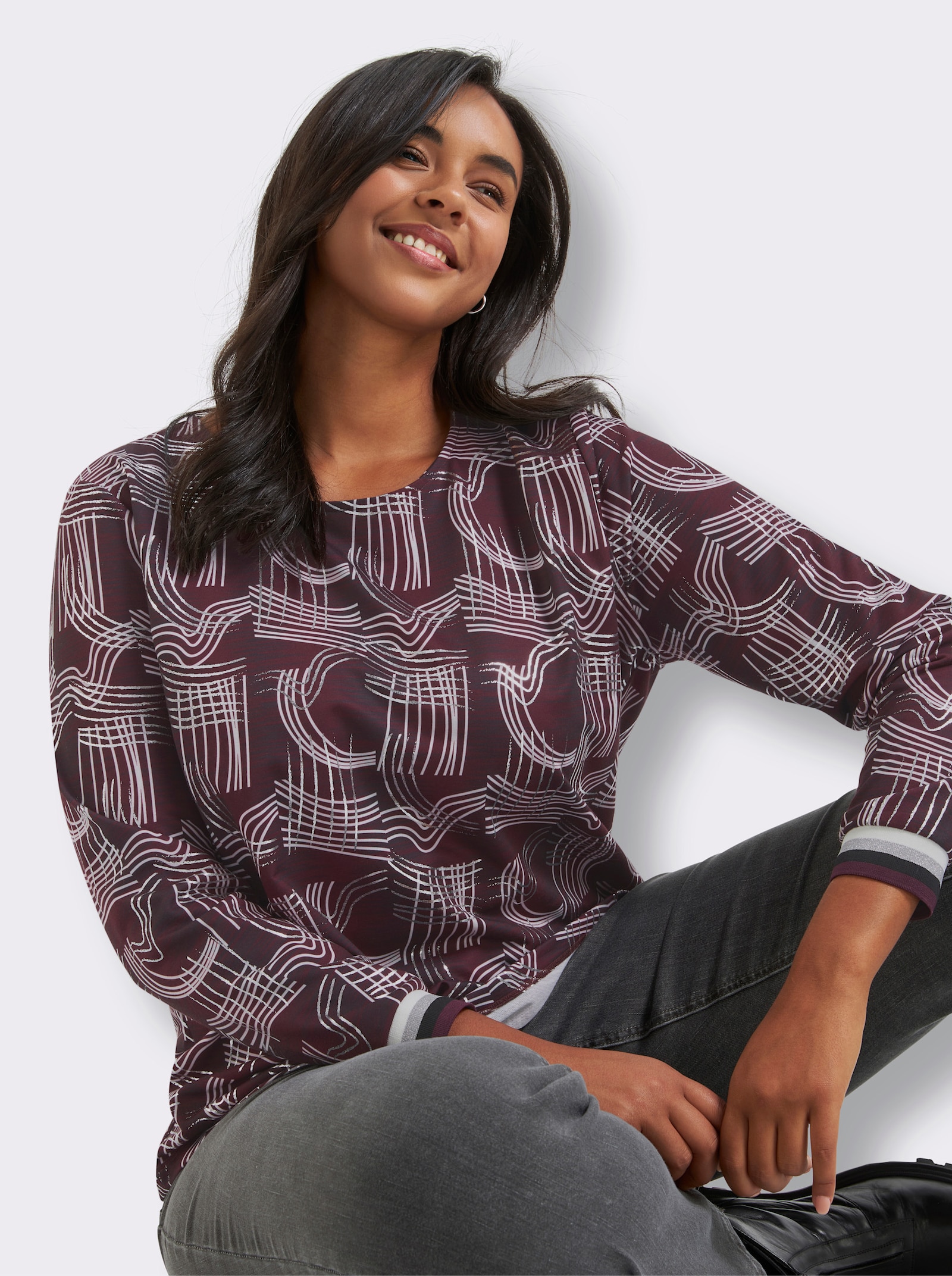 Shirt - burgund-ecru-gemustert
