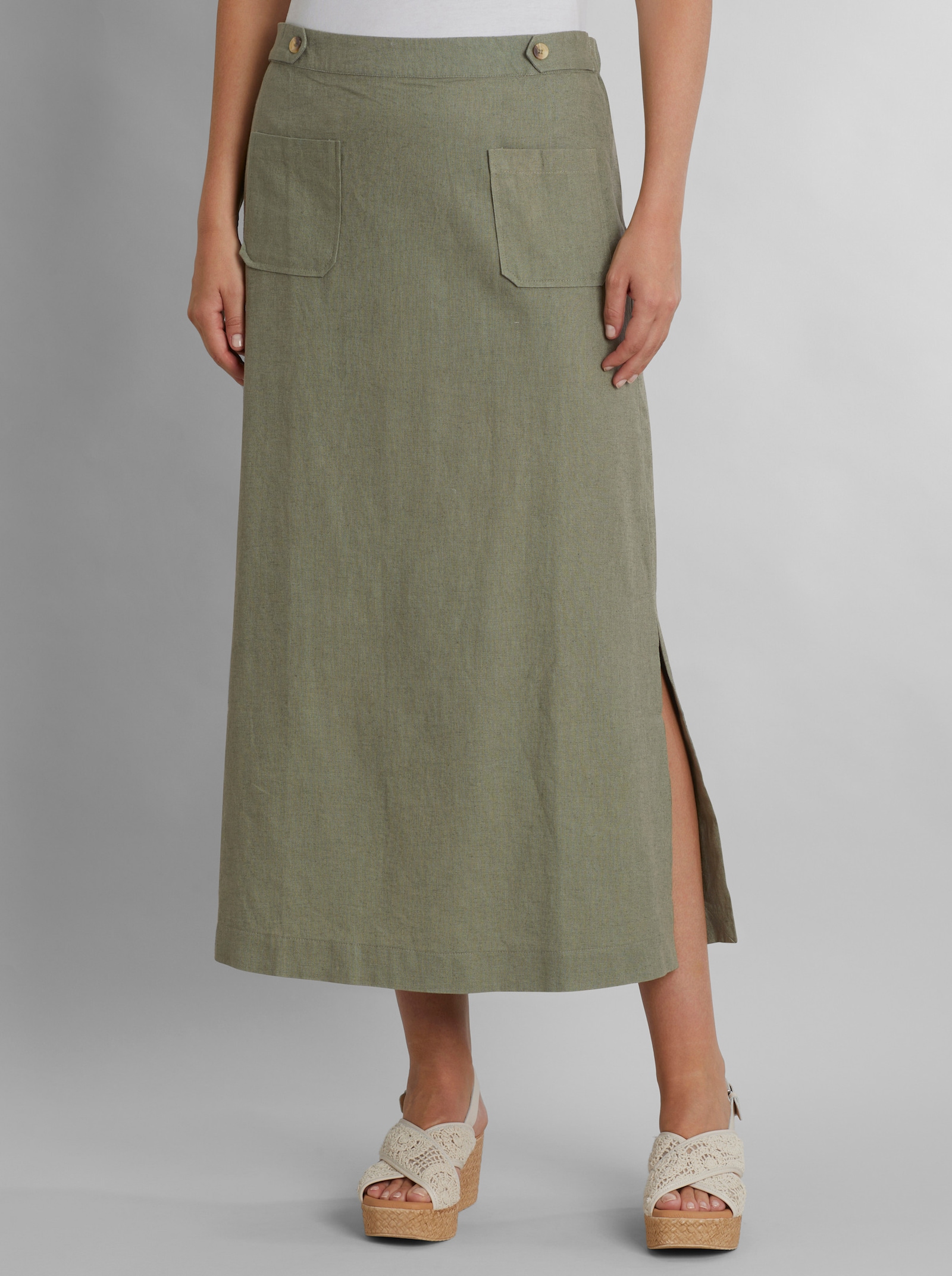heine Webrock mit Leinen - khaki