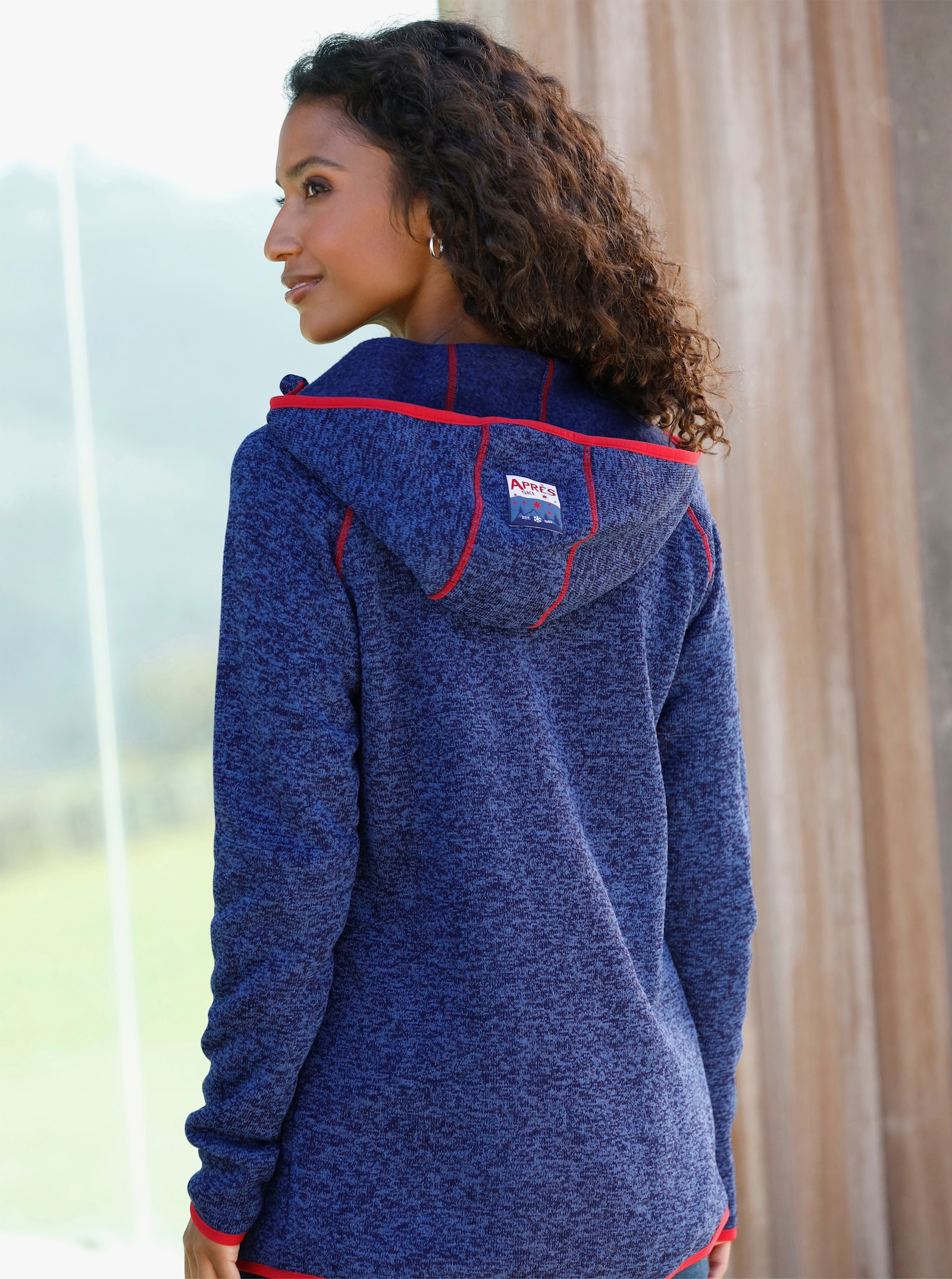 heine Kapuzenfleecejacke mit Kontrastnähten - marine-meliert