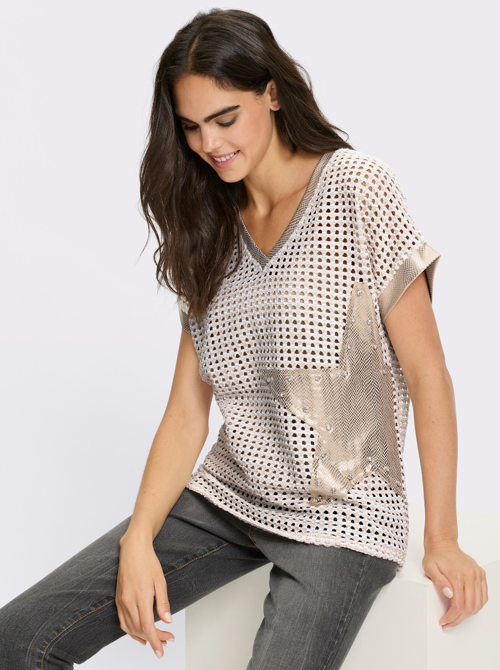 heine Ajourpullover mit Stern-Applikation - sand