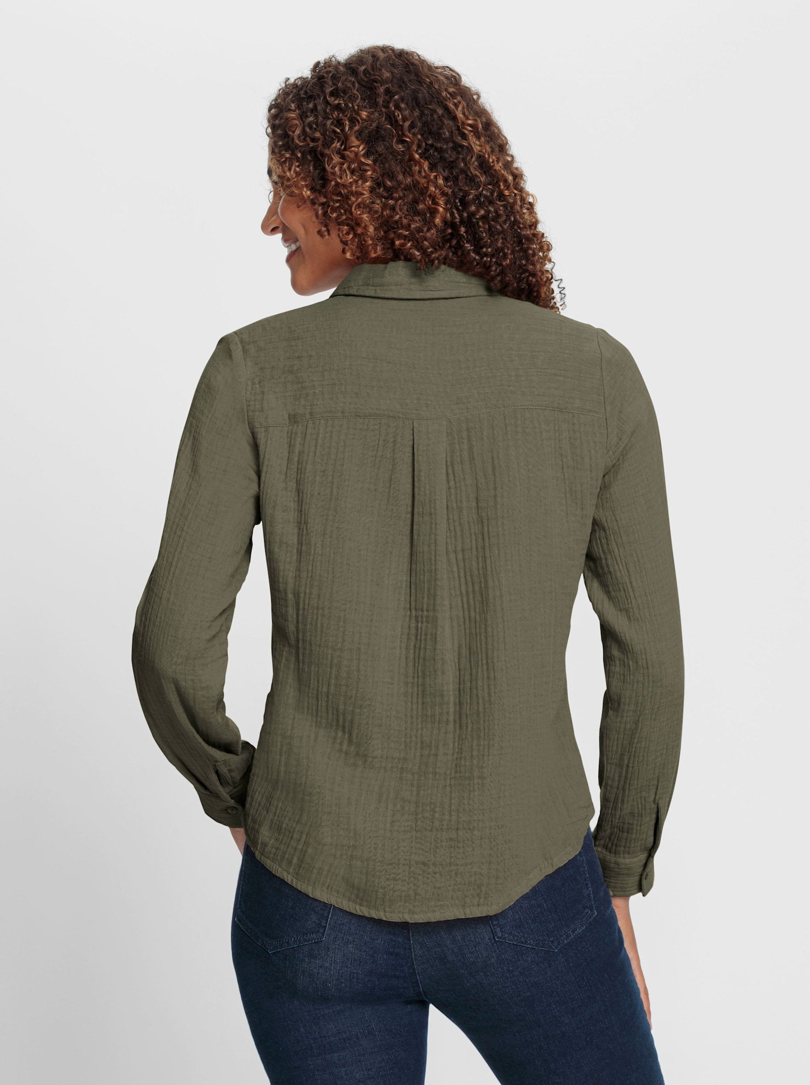 Baumwollbluse mit krempelbaren Ärmeln - khaki