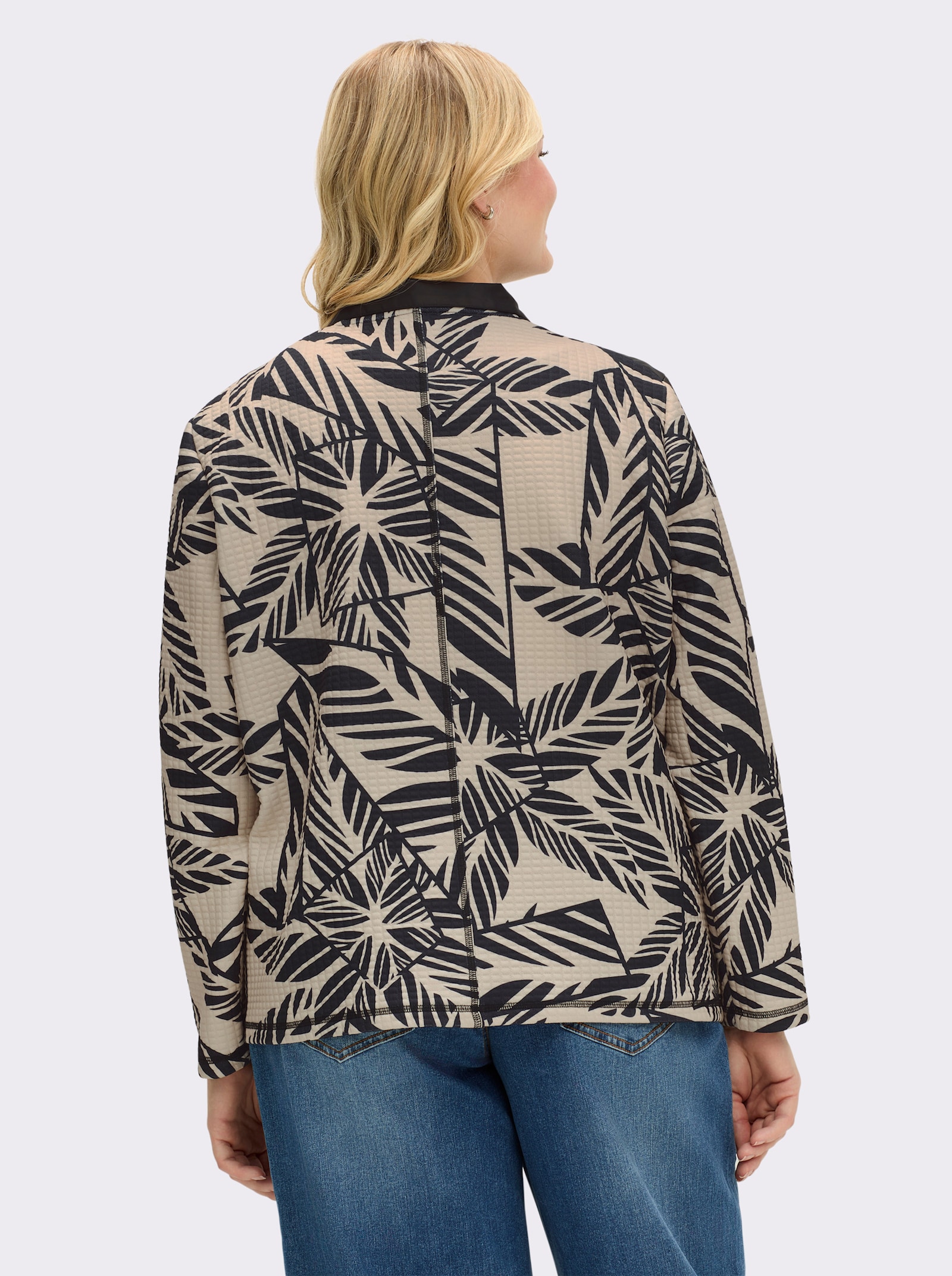 Shirtjacke in Struktur-Qualität, bedruckt - schwarz-sand