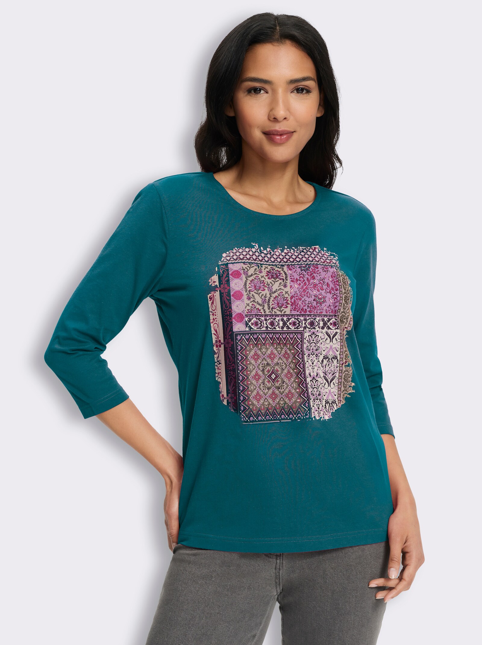 3/4-Arm-Shirt mit Patchwork-Muster - aquapetrol-traube