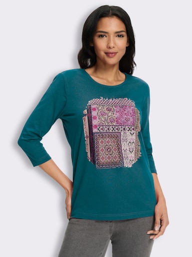 3/4-Arm-Shirt mit Patchwork-Muster - aquapetrol-traube