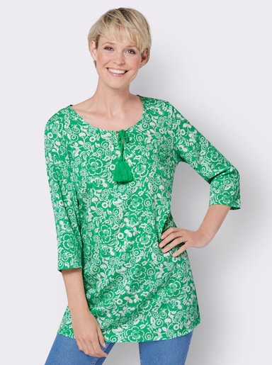 Longline blouse - grasgroen/wit bedrukt