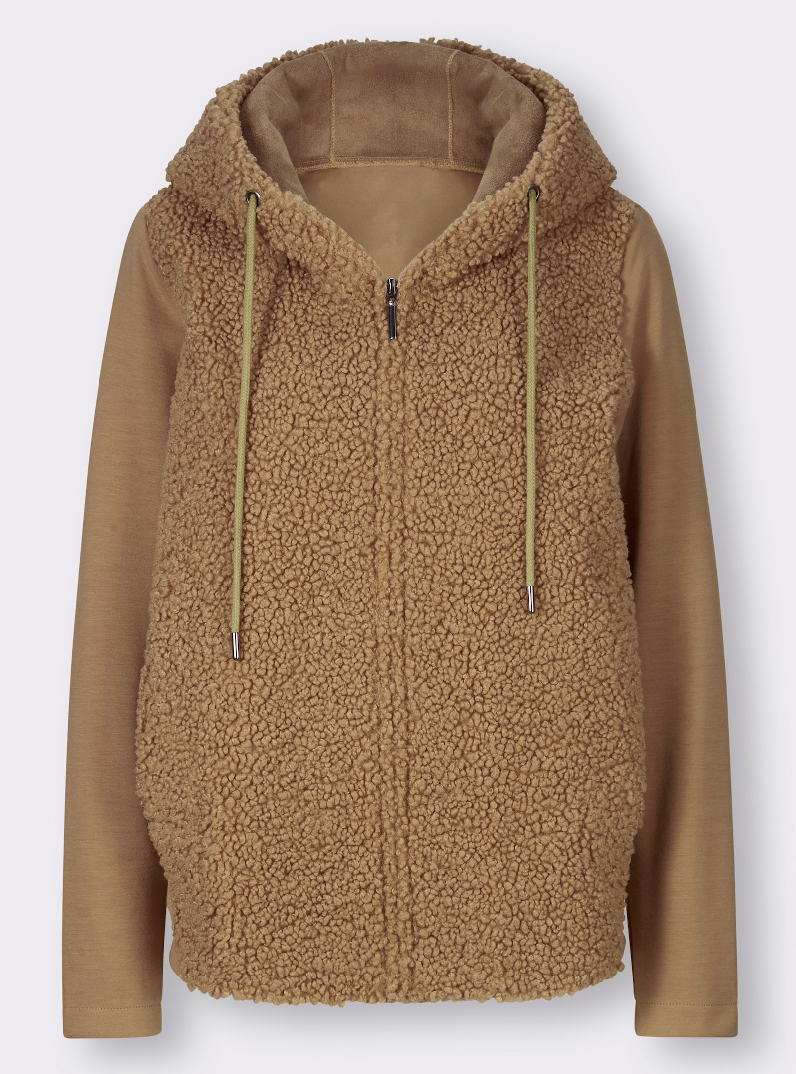 heine Sweatjacke mit Teddy-Fleece - camel