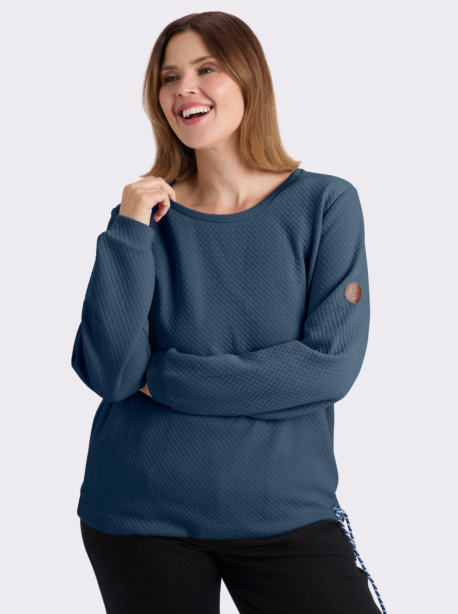 sheego Sweatshirt in strukturierter Optik - rauchblau