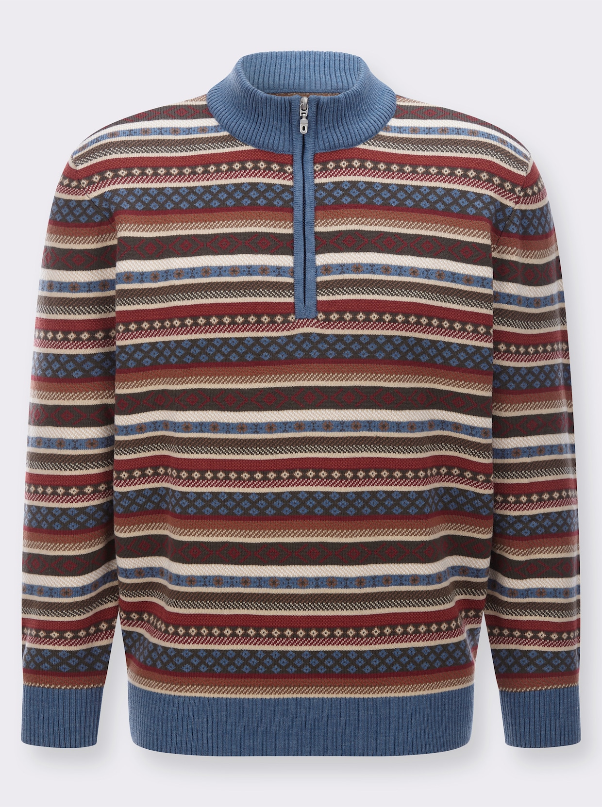 Stehkragenpullover im Norweger-Strickmuster - jeansblau-gemustert