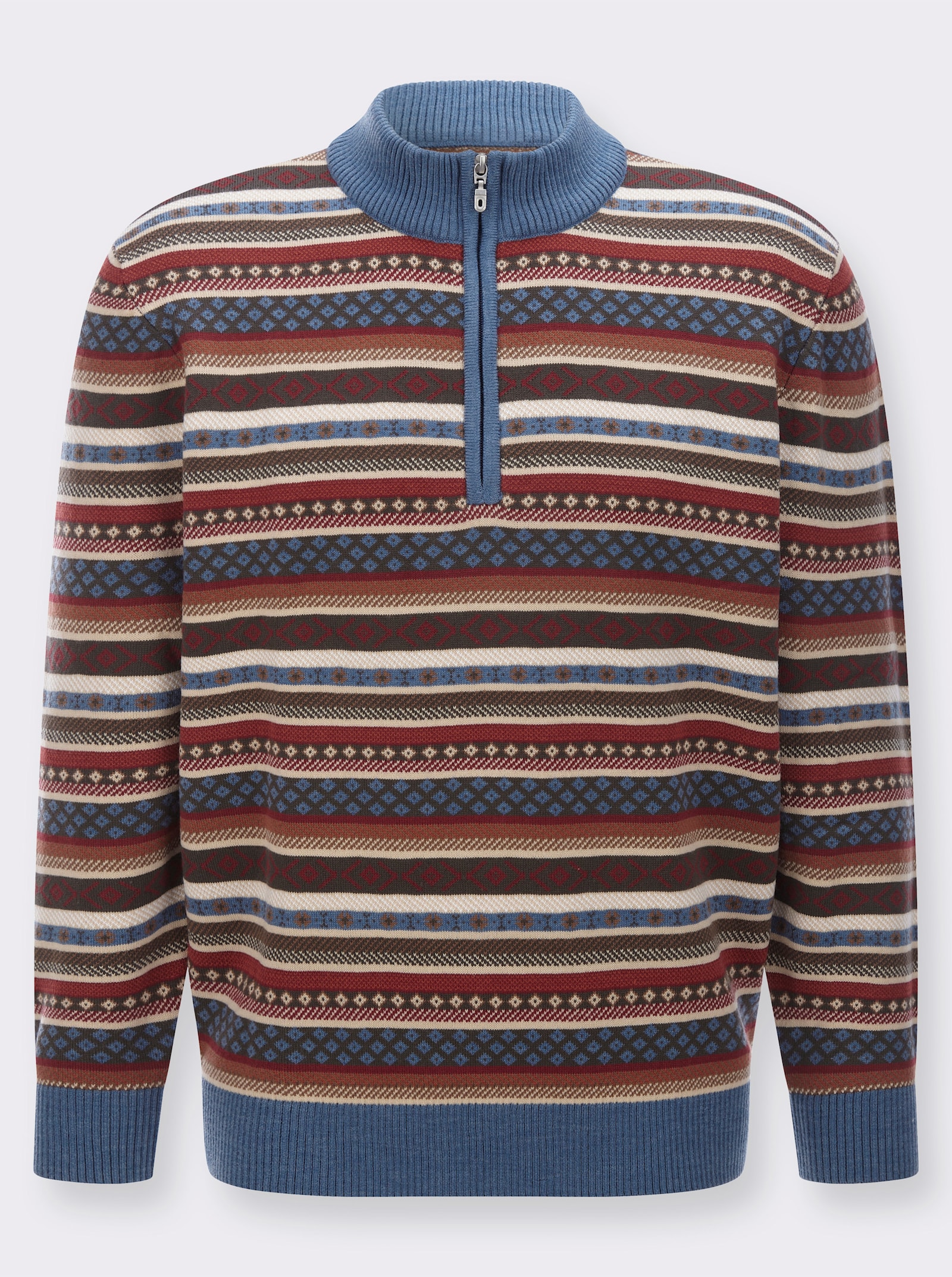 Stehkragenpullover im Norweger-Strickmuster - jeansblau-gemustert