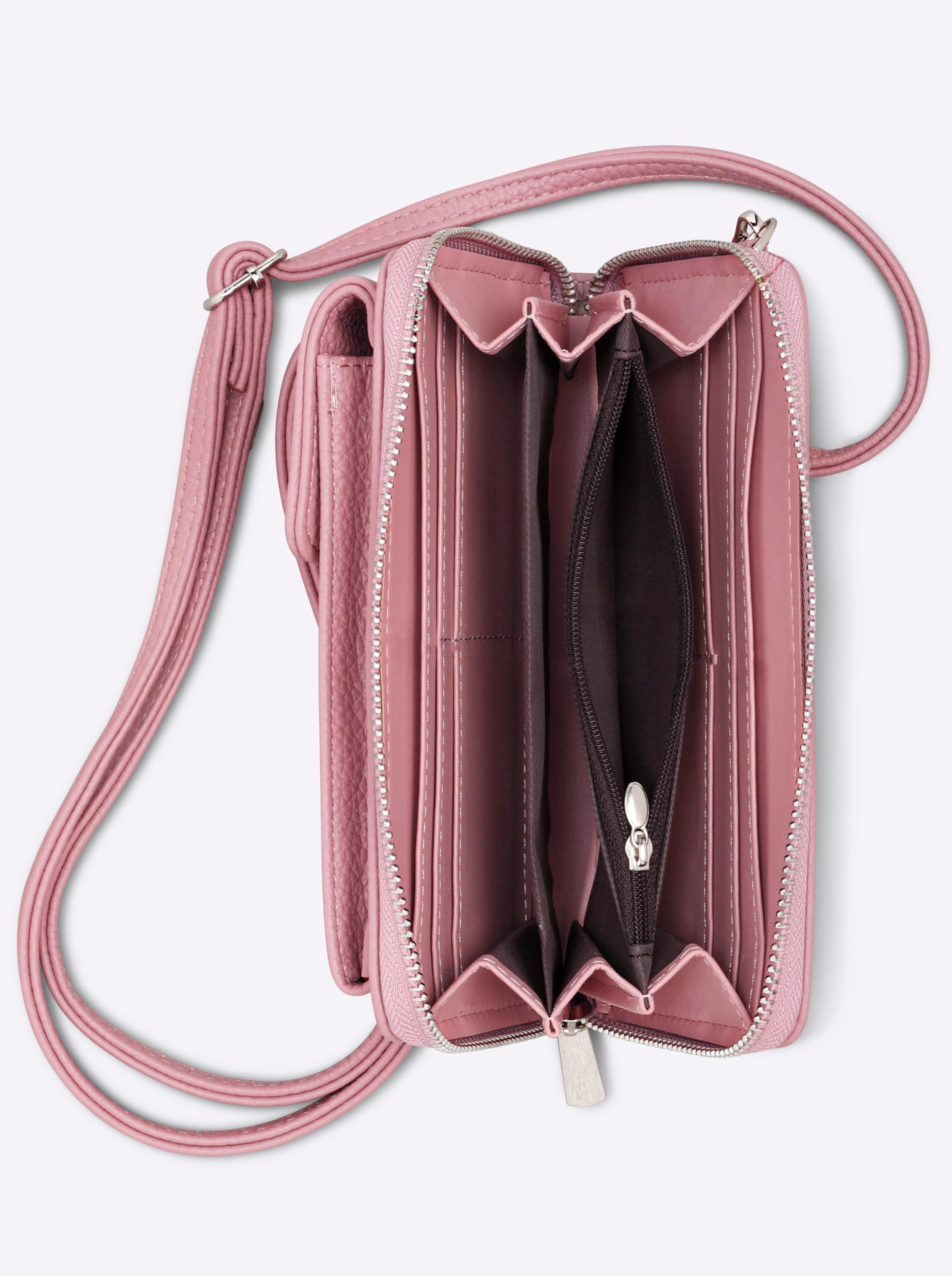 WE ARE günstig Kaufen-Handy-Tasche in rose von heine. Handy-Tasche in rose von heine <![CDATA[Handy-Tasche aus weichem Leder-Imitat. Ideal für Schlüssel, Handy und Portemonnaie. Vorne aufgesetztes Handyfach mit Druckknopfverschluss. Abnehmbarer und längenverstellbarer Trage