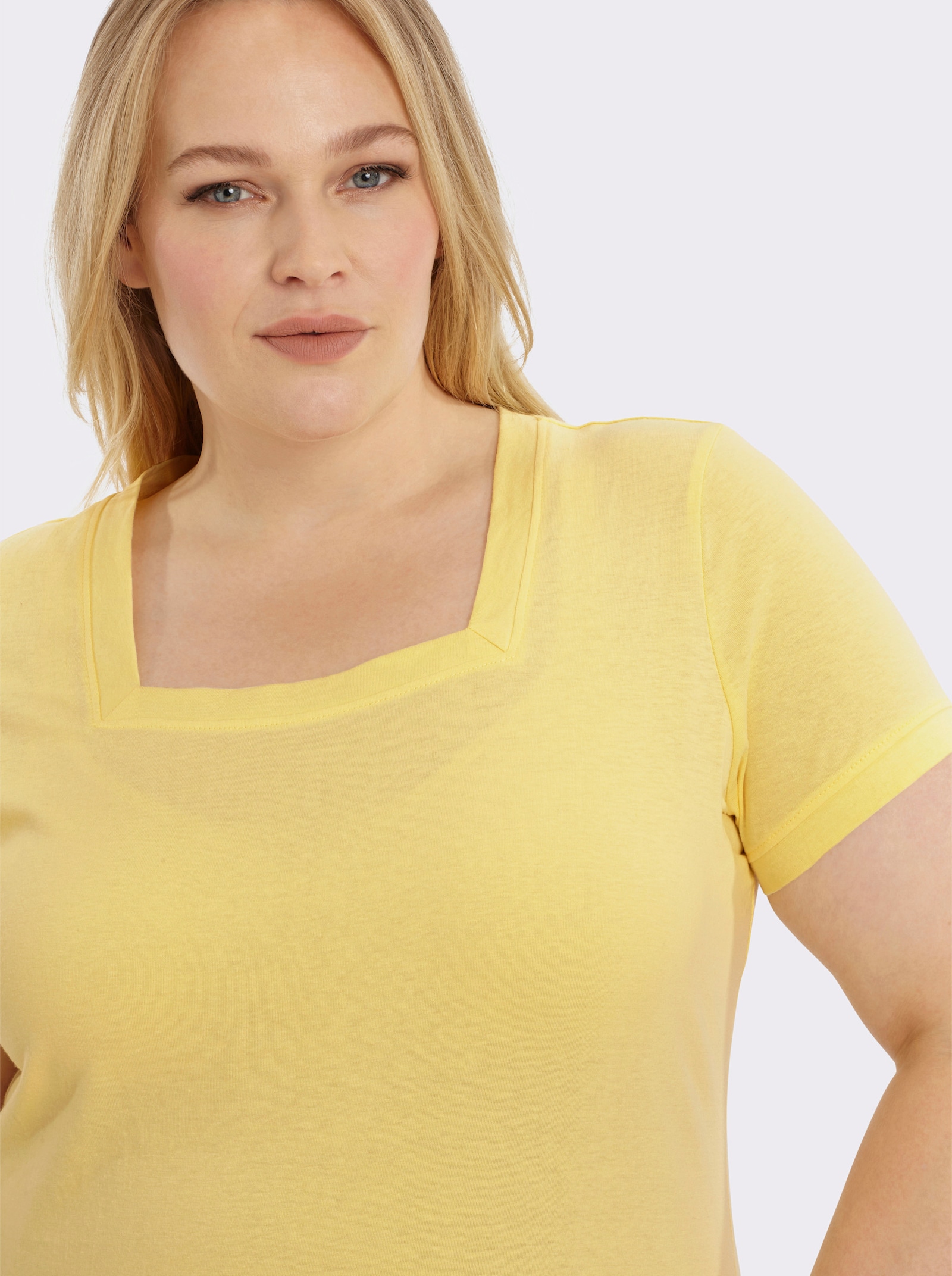 Kurzarmshirt mit Karree-Ausschnitt - gelb
