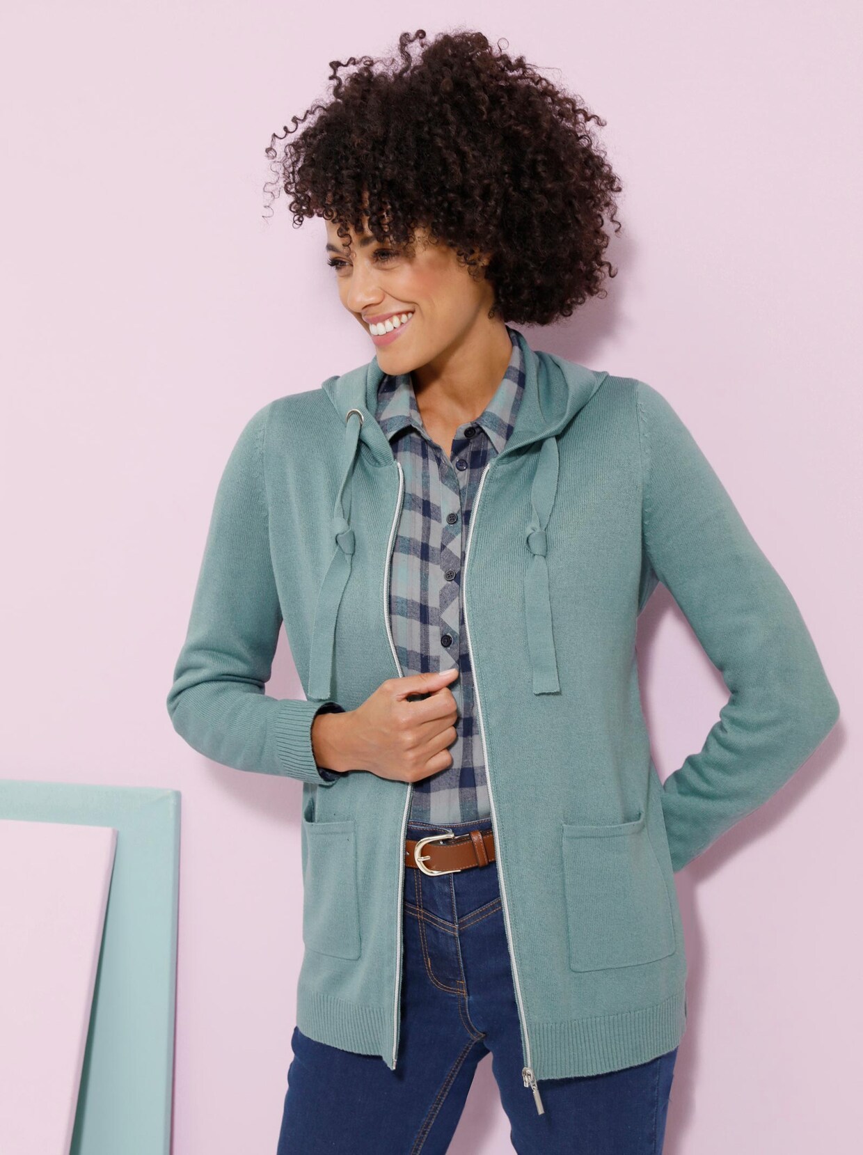 Kapuzenstrickjacke - jade