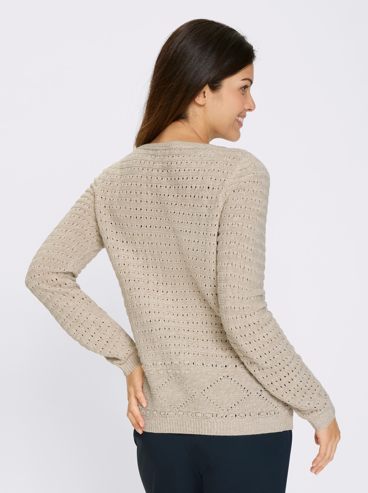Ajourpullover - sand-ecru-meliert
