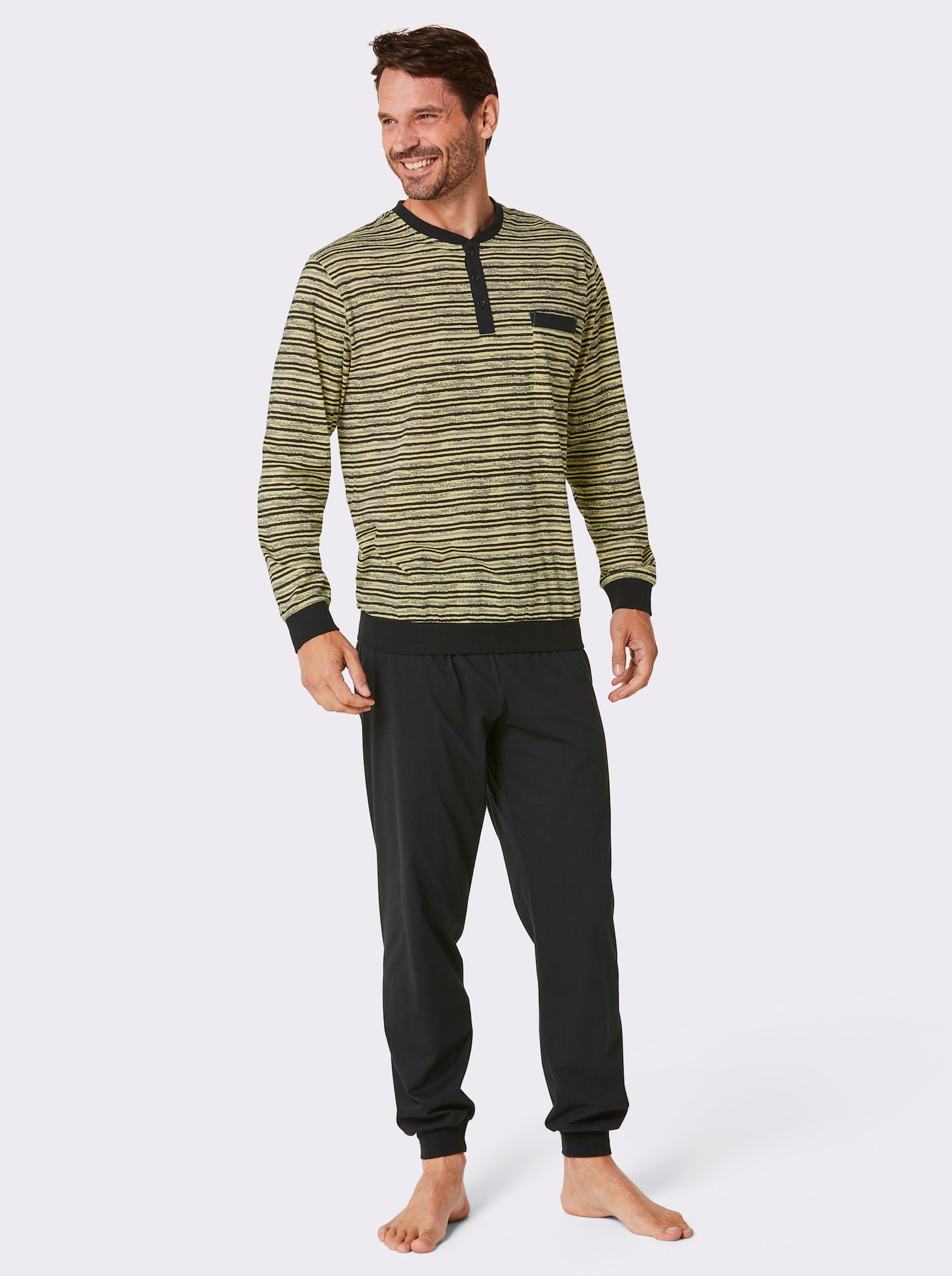 wäschepur men Pyžama - jablková-pistáciová-potisk + černá-citronová-potisk