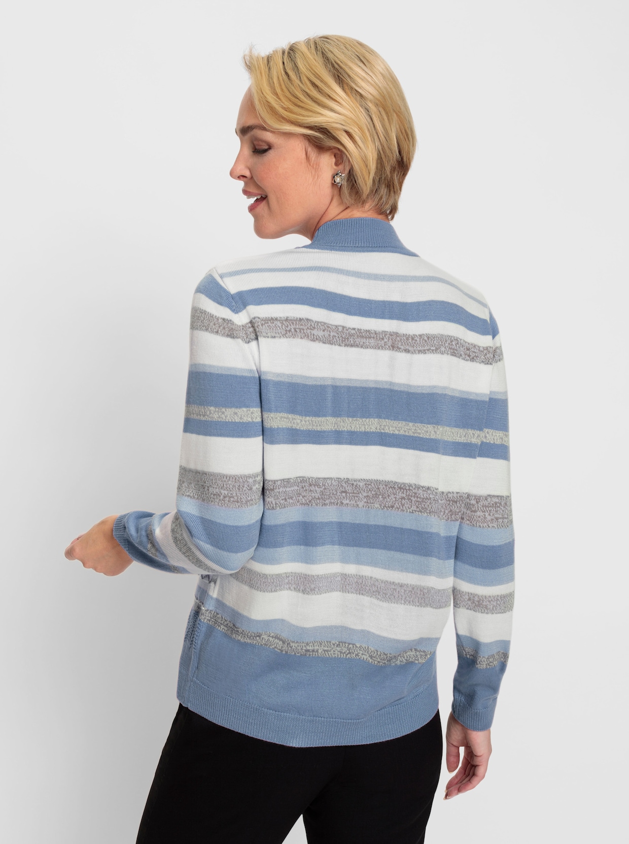 Trui met opstaande kraag - bleu/ecru gedessineerd