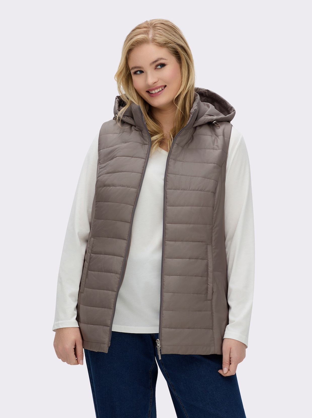 Longweste mit Kapuze - taupe