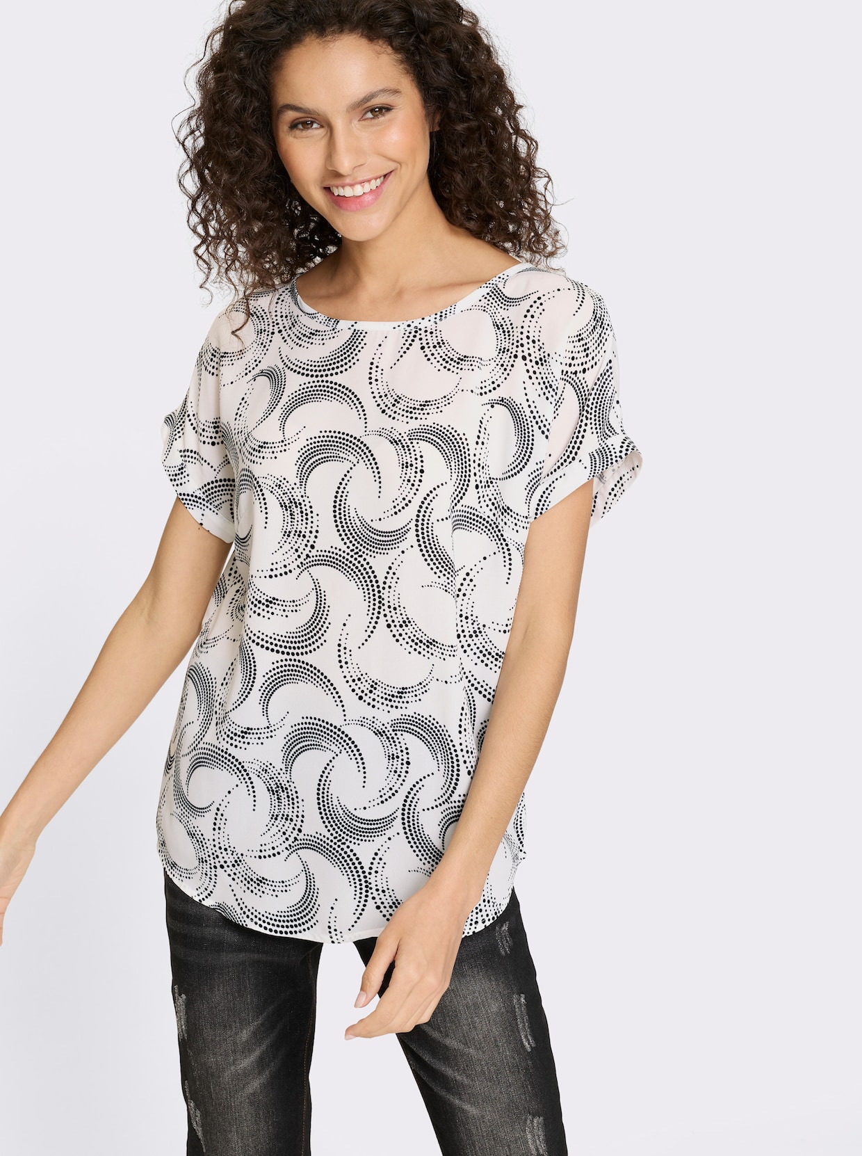heine Druckbluse - ecru-schwarz-bedruckt