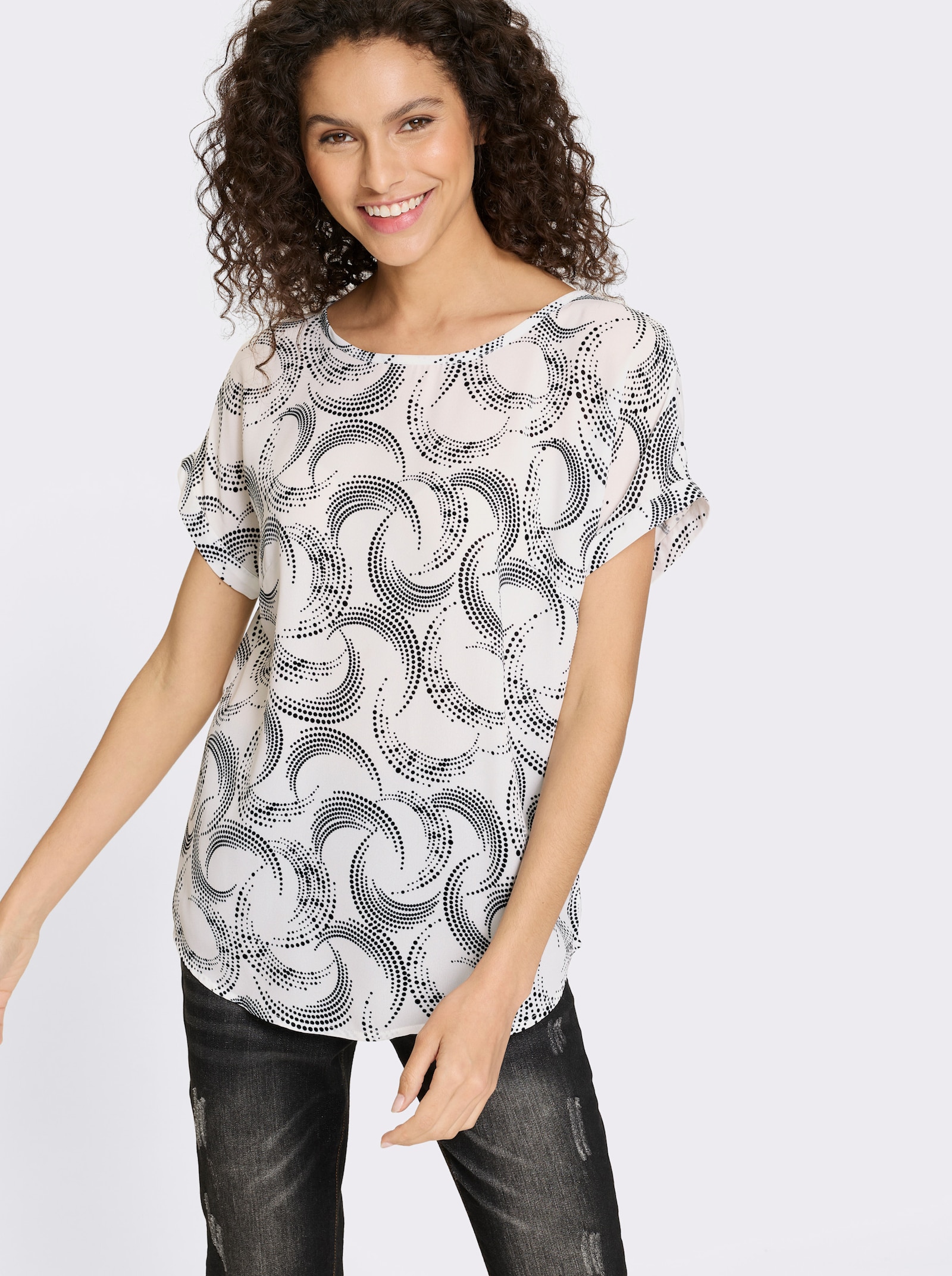 heine Druckbluse mit abstraktem Dessin - ecru-schwarz-bedruckt