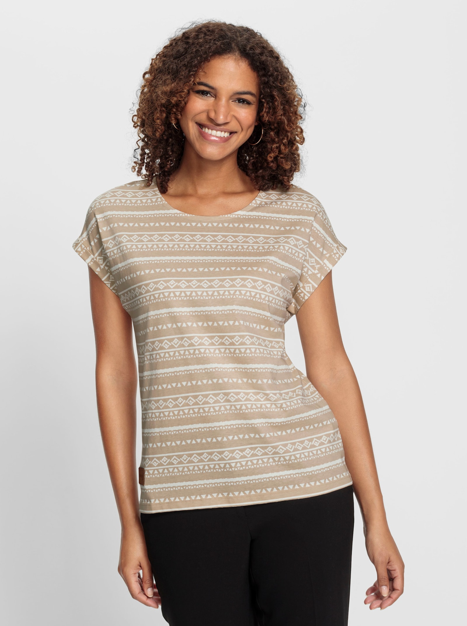 Shirt met print en ronde hals - beige/ecru bedrukt