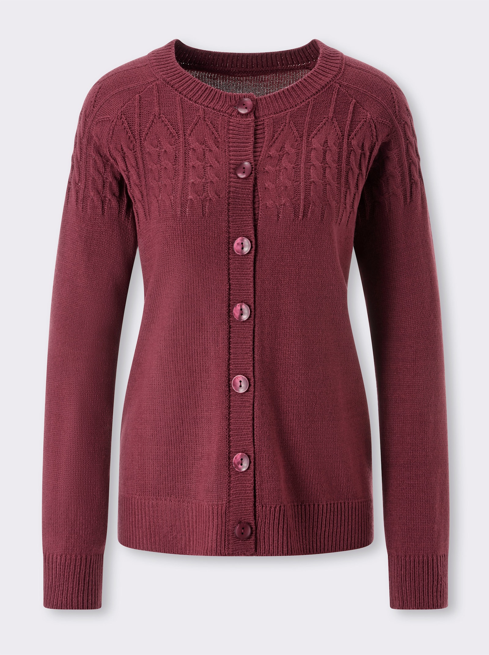 Strickjacke mit Zopfmuster - bordeaux