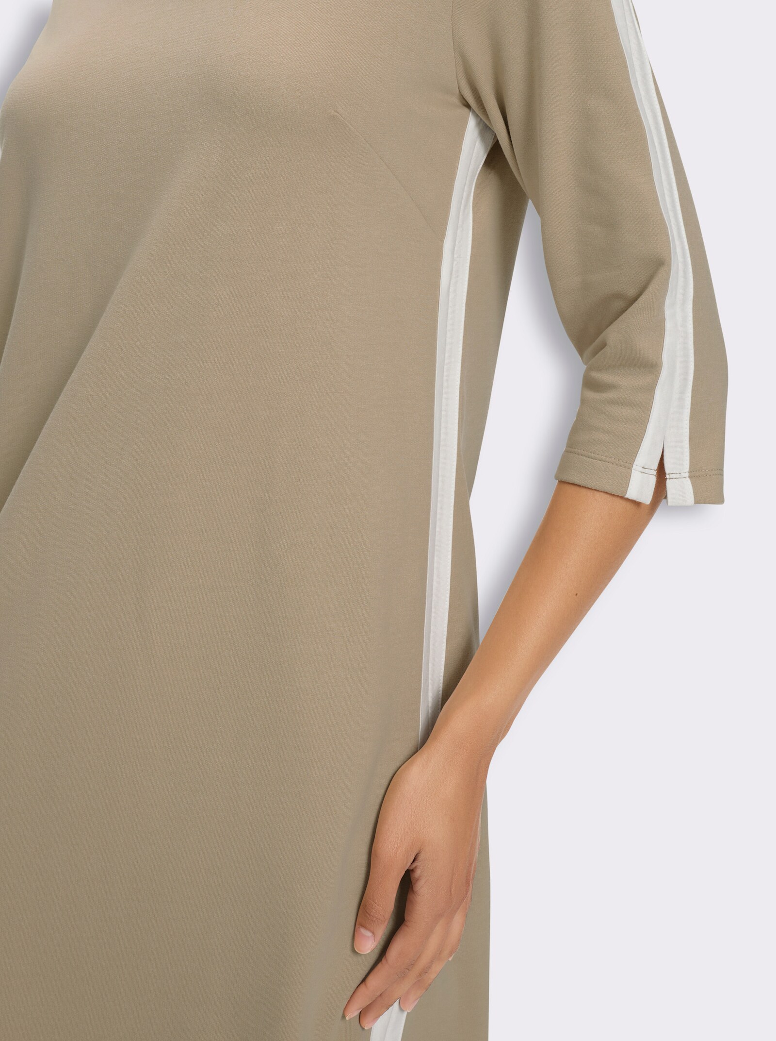Sweatkleid mit Kontrastblenden - beige-ecru