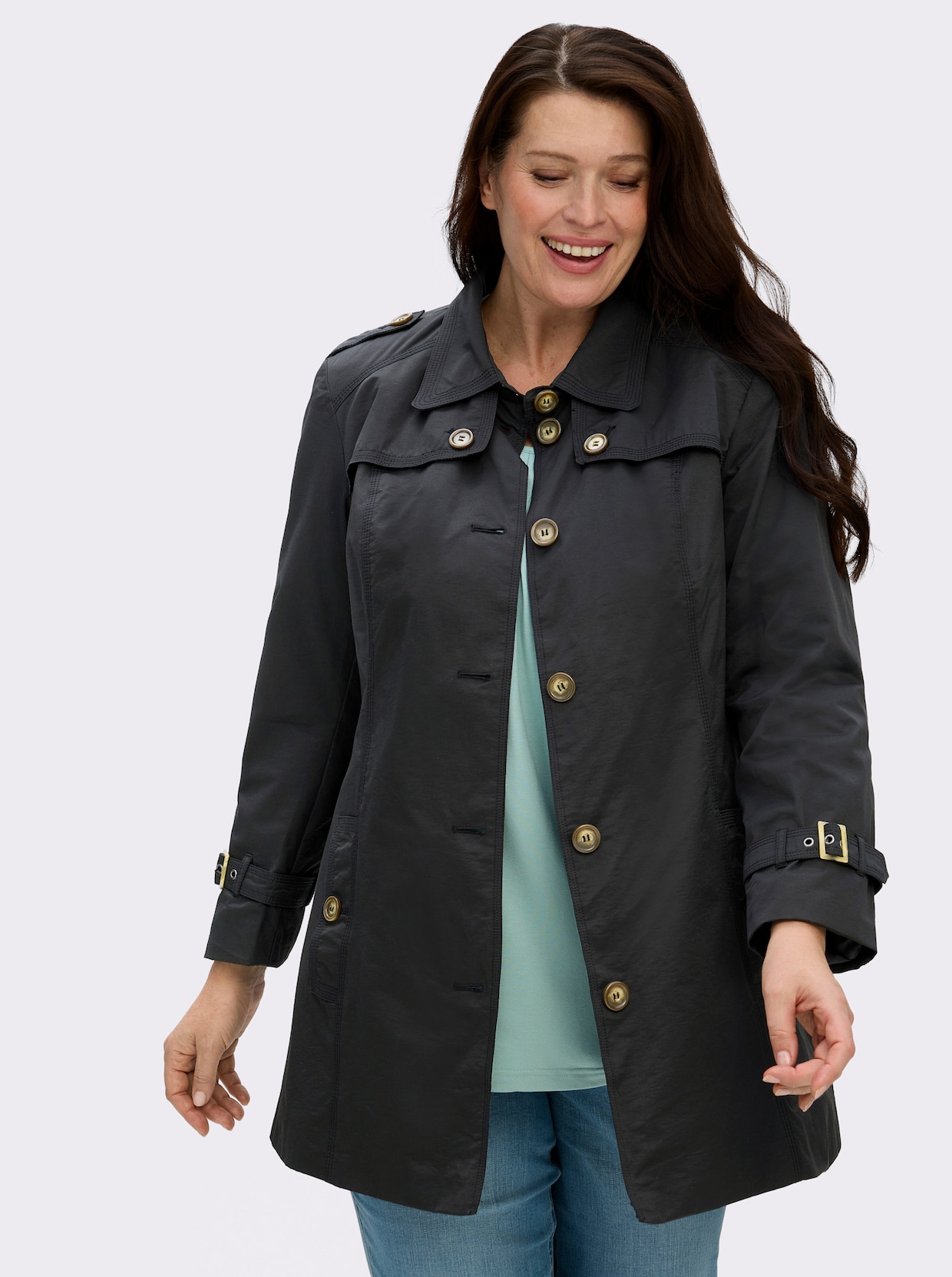 Kurzmantel in Trenchcoat-Optik - schwarz