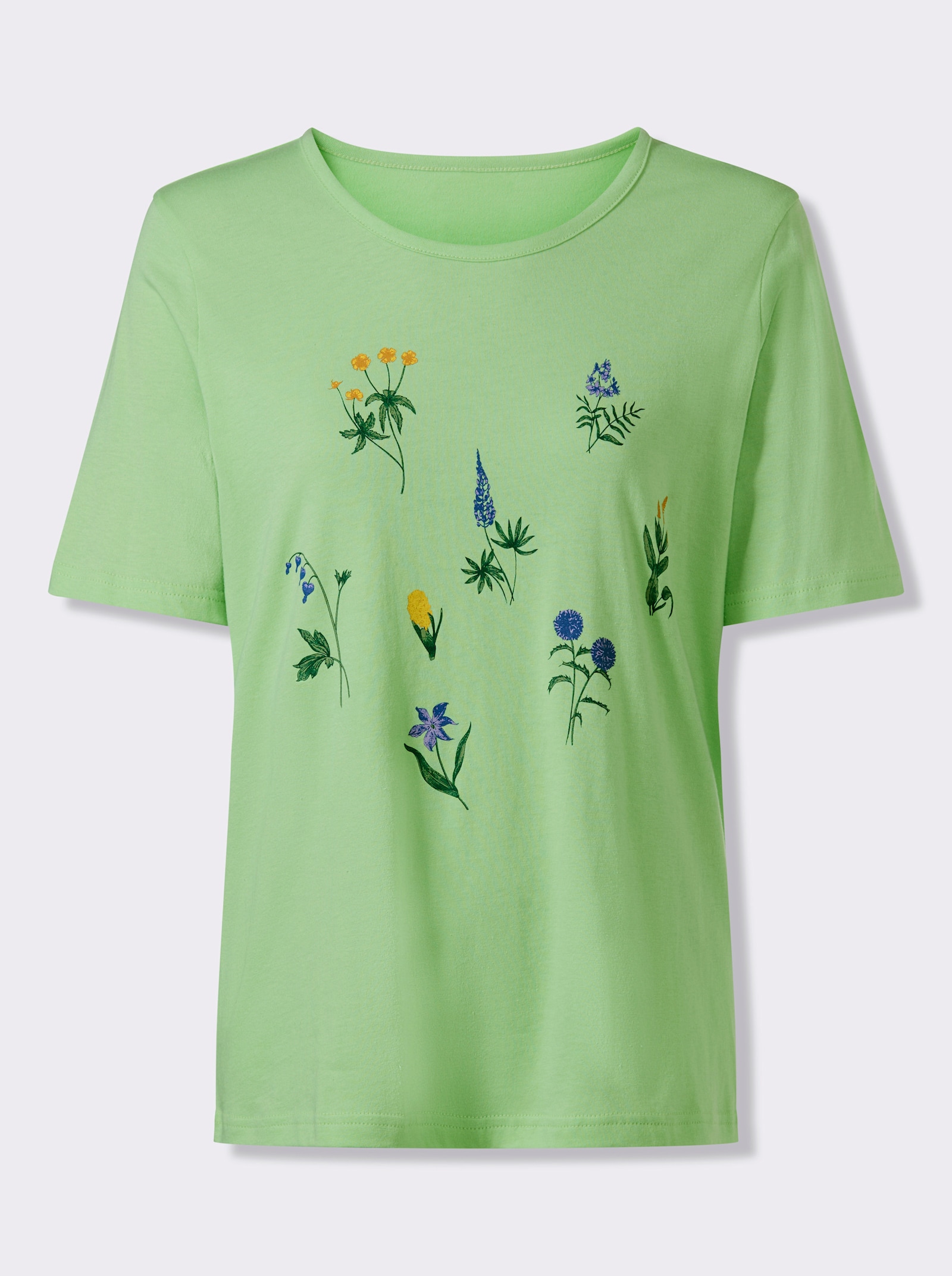 Shirt met korte mouwen en weidebloemenprint - resedagroen