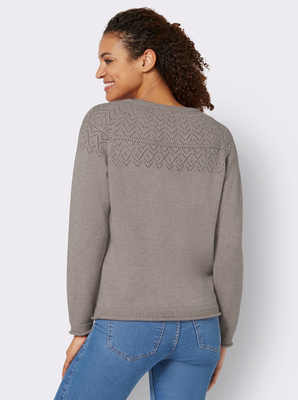 Ajourpullover - taupe-meliert