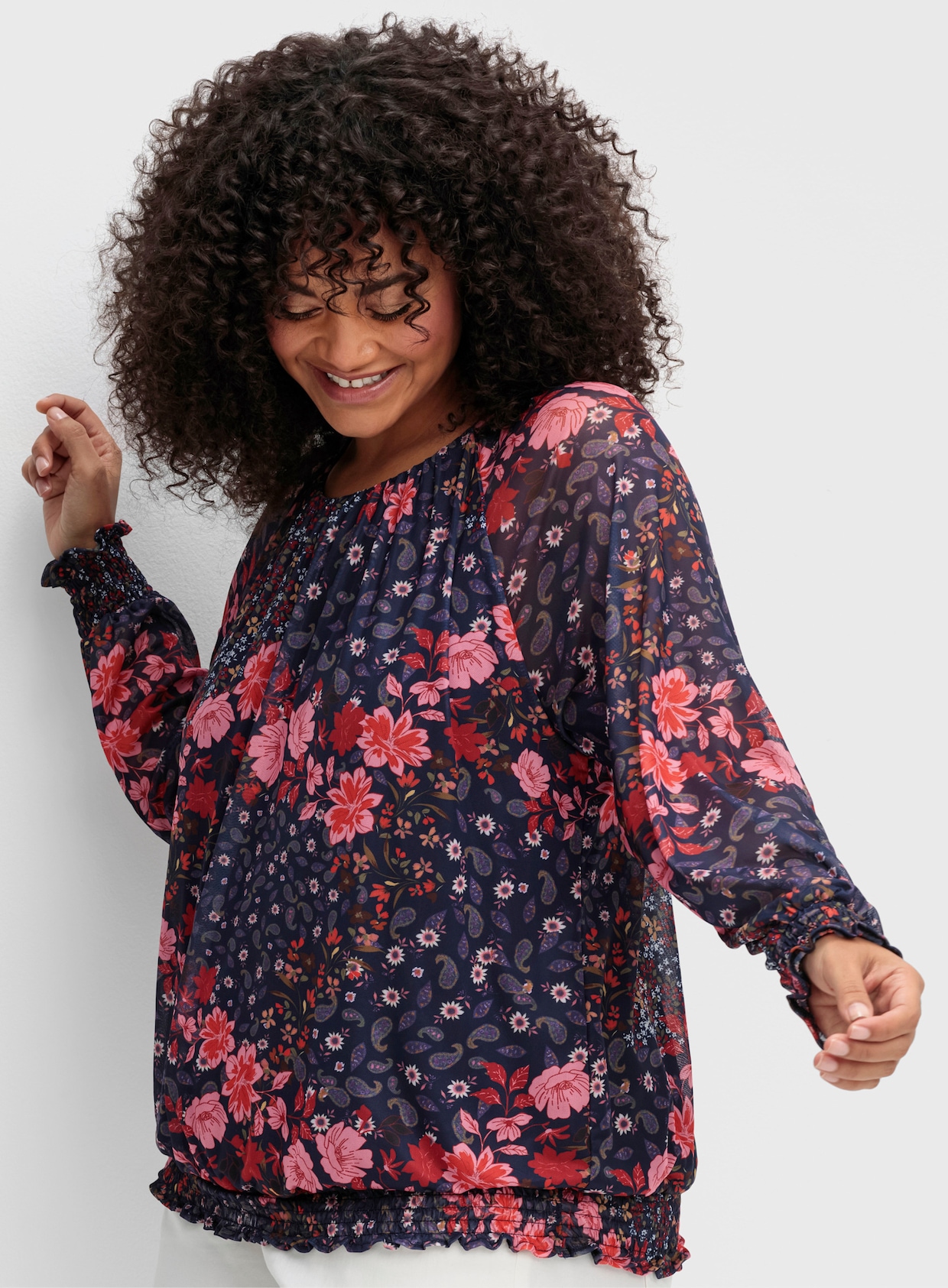sheego by Joe Browns Shirt met lange mouwen - blauw gedessineerd