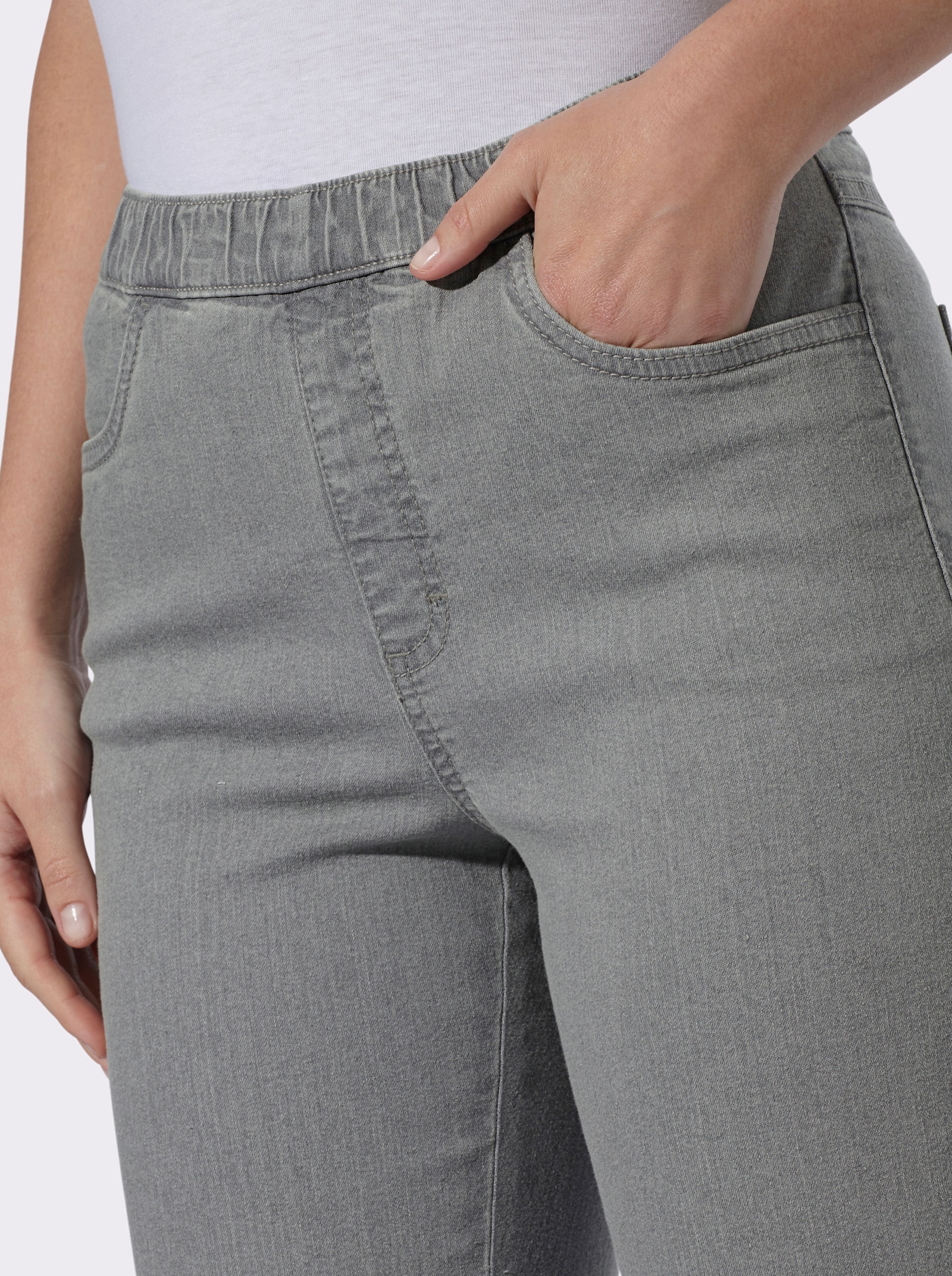 Jeans met geborduurde achterzakken - light grey-denim