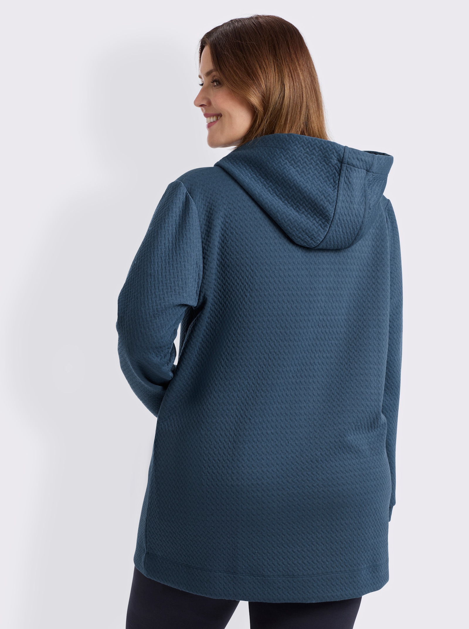 sheego Longsweatshirt mit Kapuzenkragen und Kängurutaschen - rauchblau