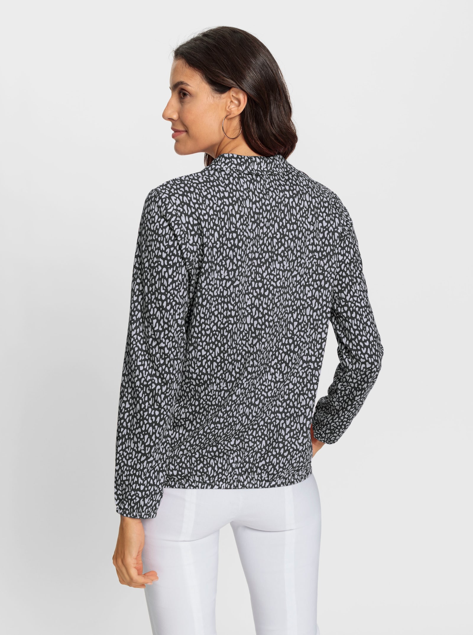 Langarmshirt mit Gummibündchen, bedruckt - schwarz-weiß-bedruckt