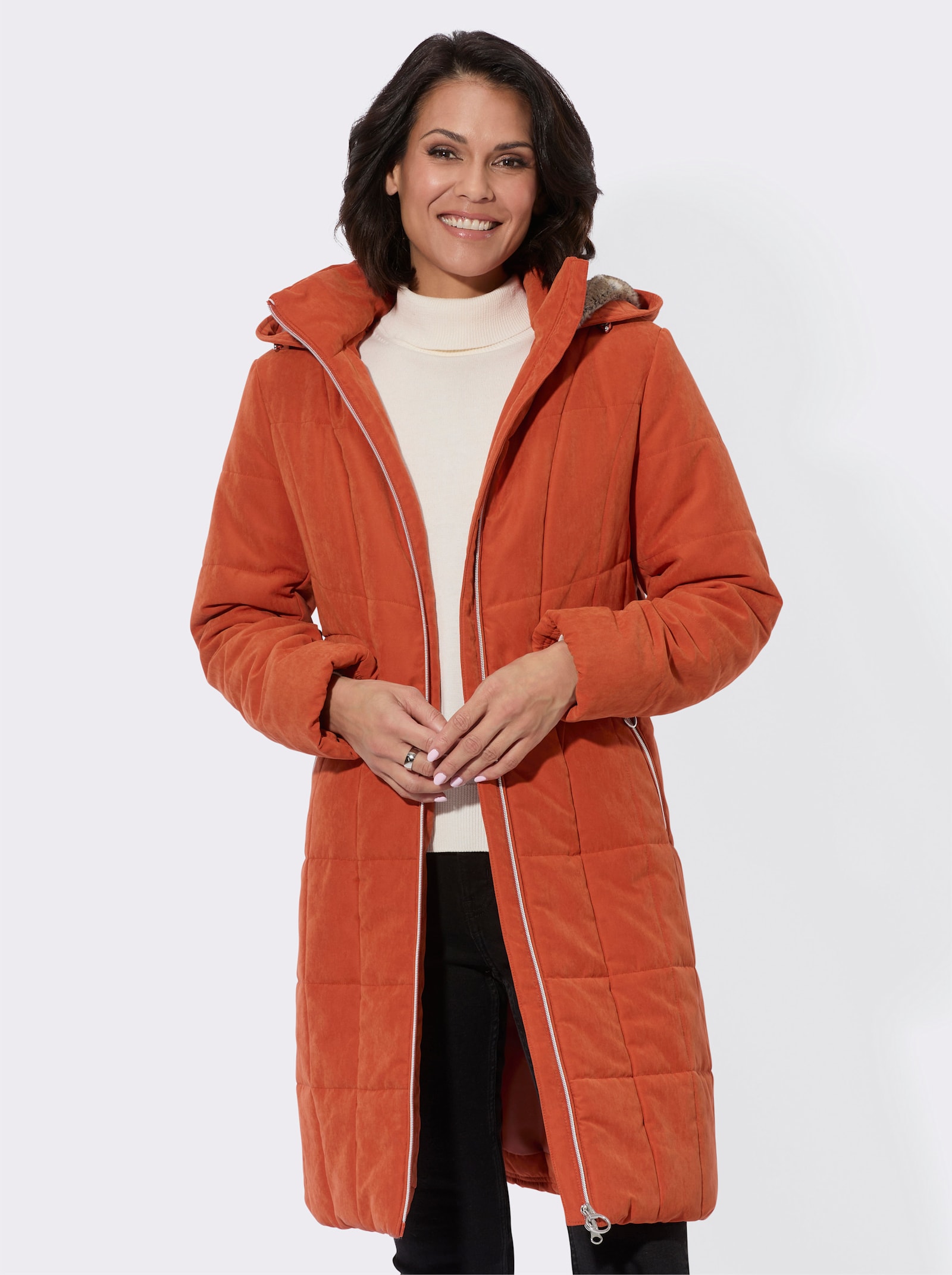 Steppmantel mit 2-Wege-Reißverschluss - rostrot