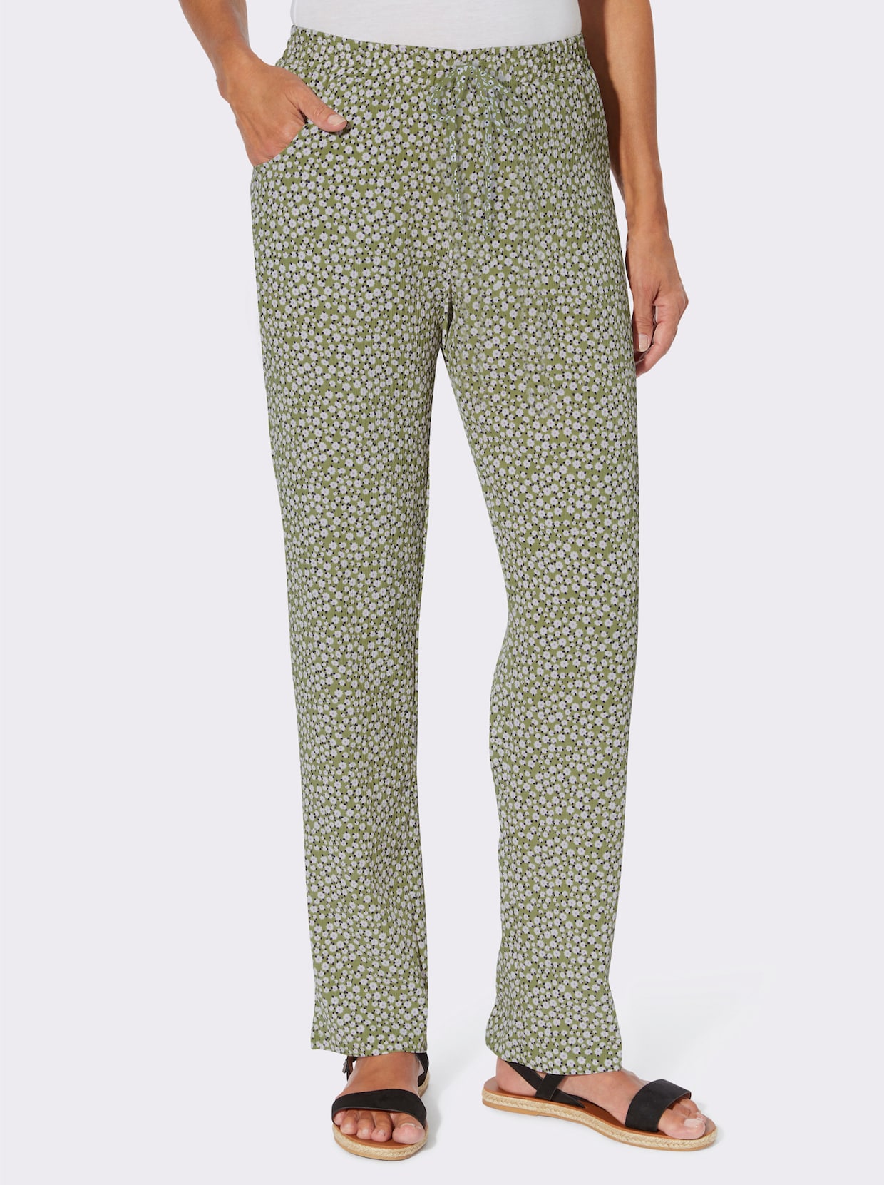 comfortbroek - rietgroen + rietgroen/wit bedrukt