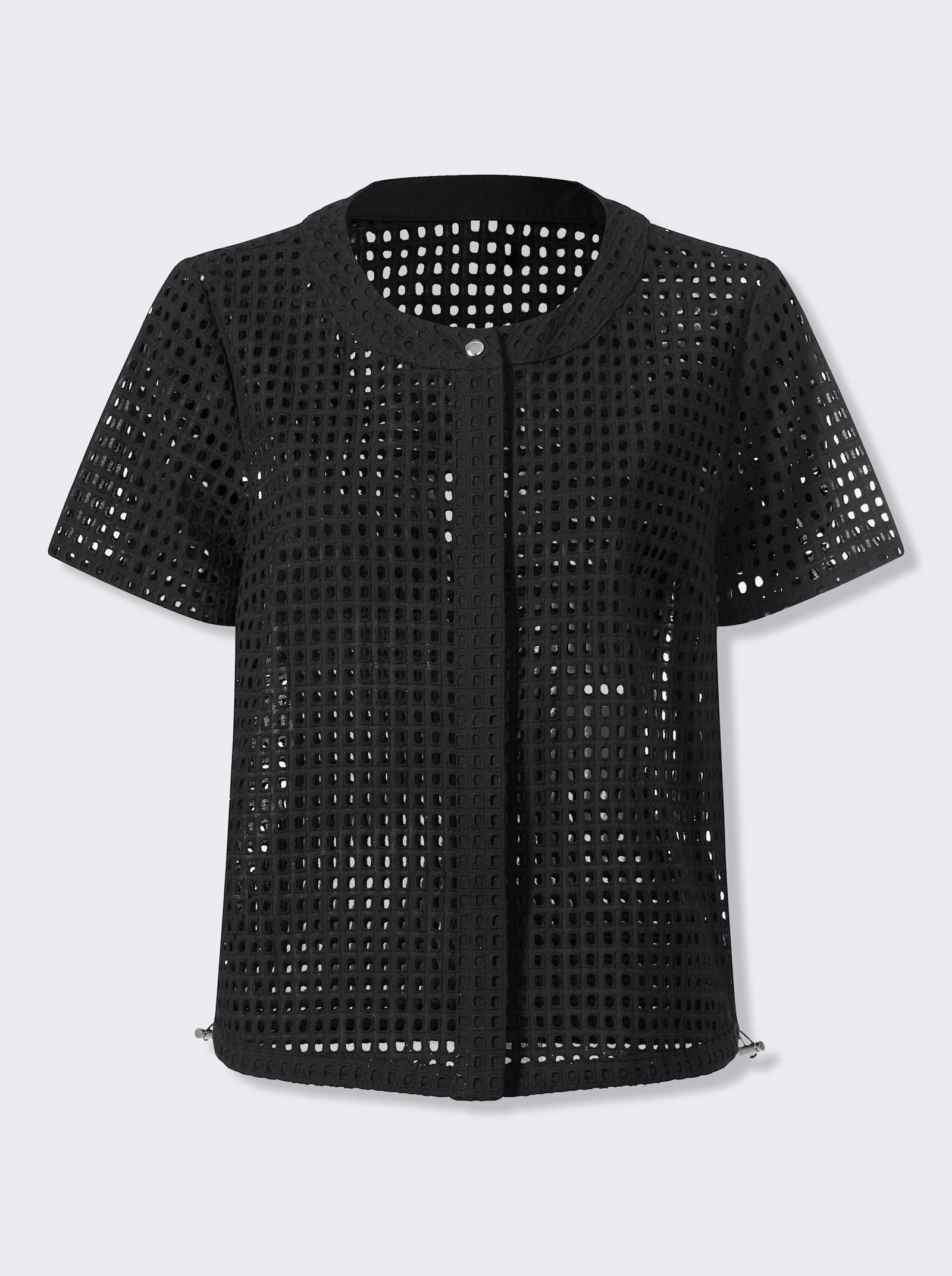 heine Kurzarm-Bluse mit Tunnelzug am Saum - schwarz