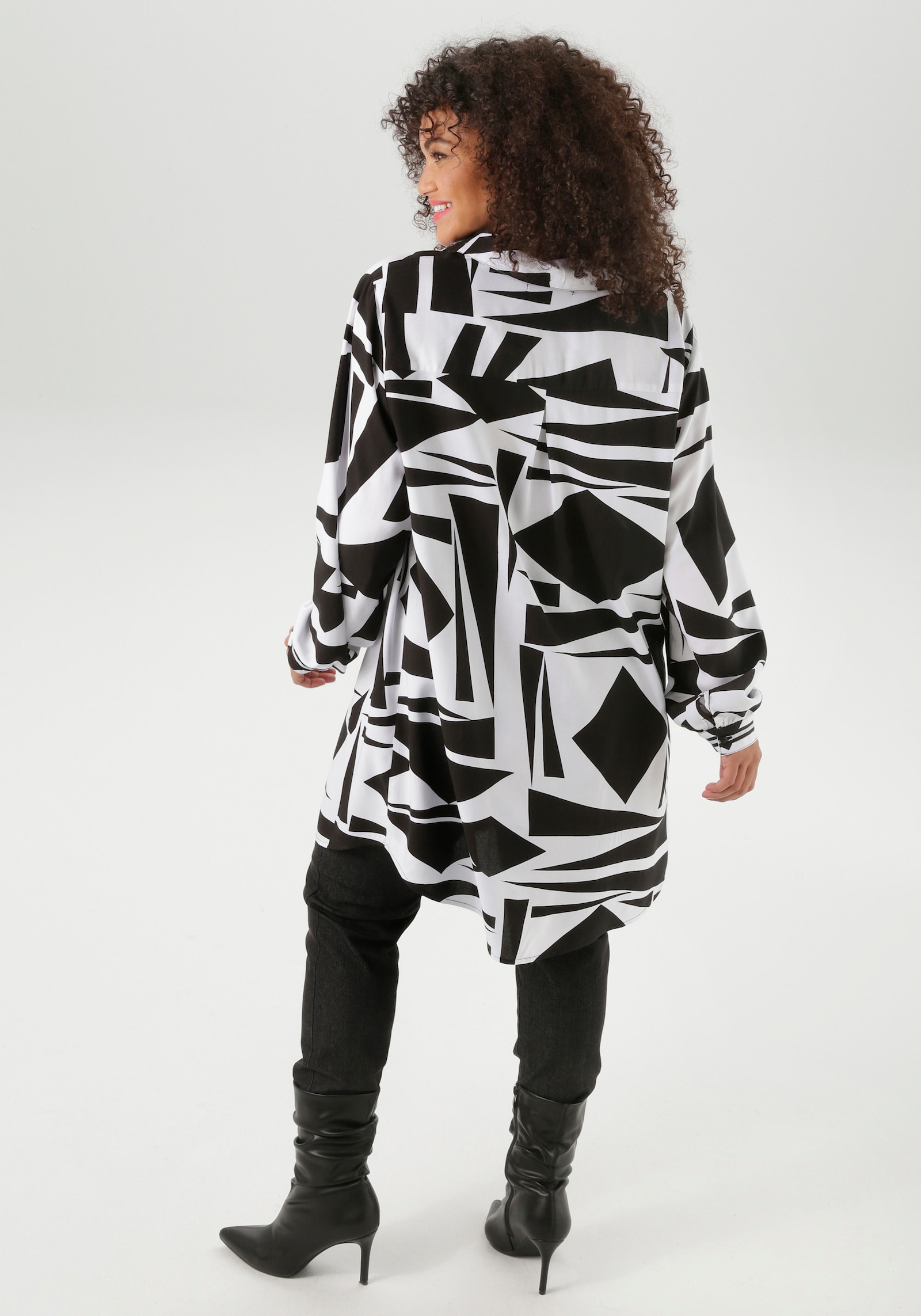 Aniston PLUS Longbluse - weiß-schwarz