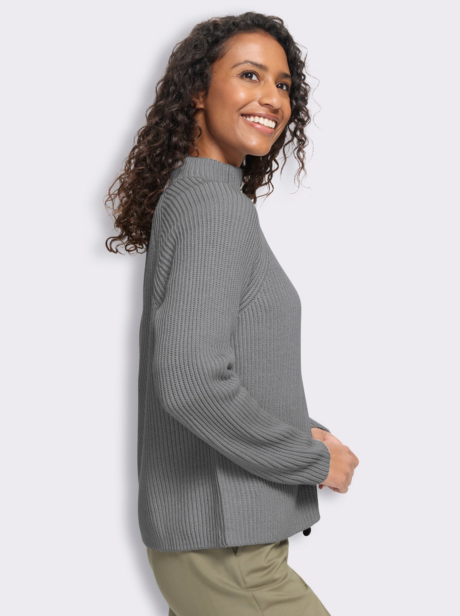heine Cardigan mit 2-Wege-Zipper - steingrau-meliert