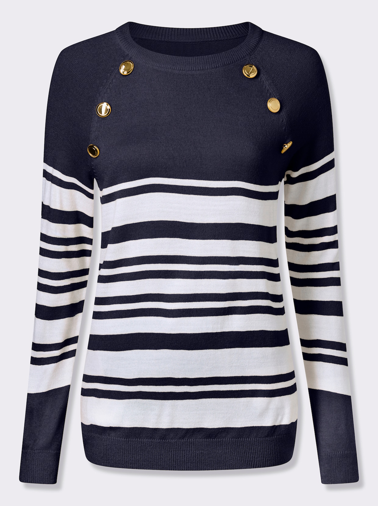 Langarm-Pullover - marine-weiß-geringelt